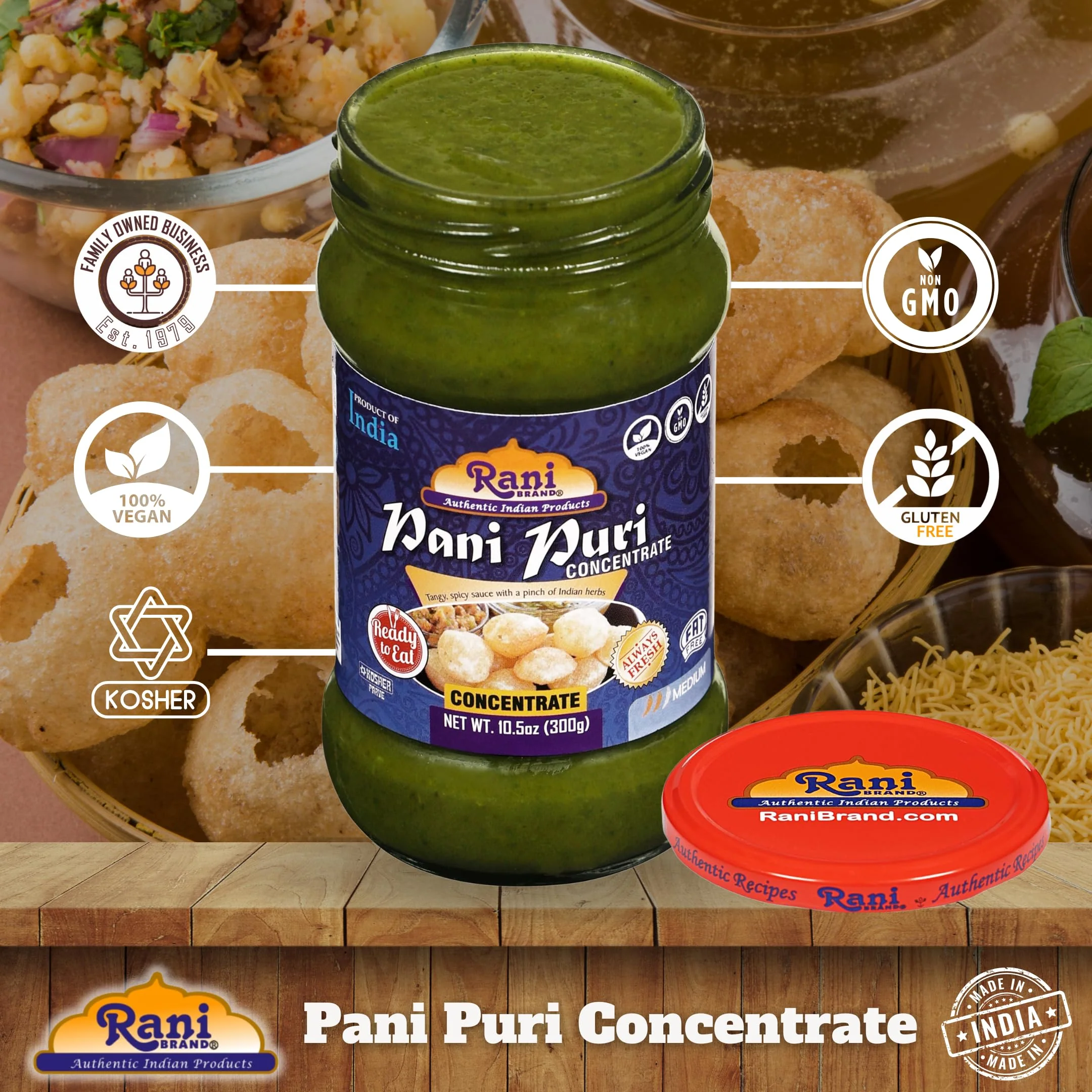 Rani Pani Puri Concentrate (Sweet & Spicy to Make Pani Water / Spicy Water) 10.5oz (300g) Glass Jar, Ready to Eat ~ Vegan | Gluten Free | NON-GMO | Kosher - Image 4