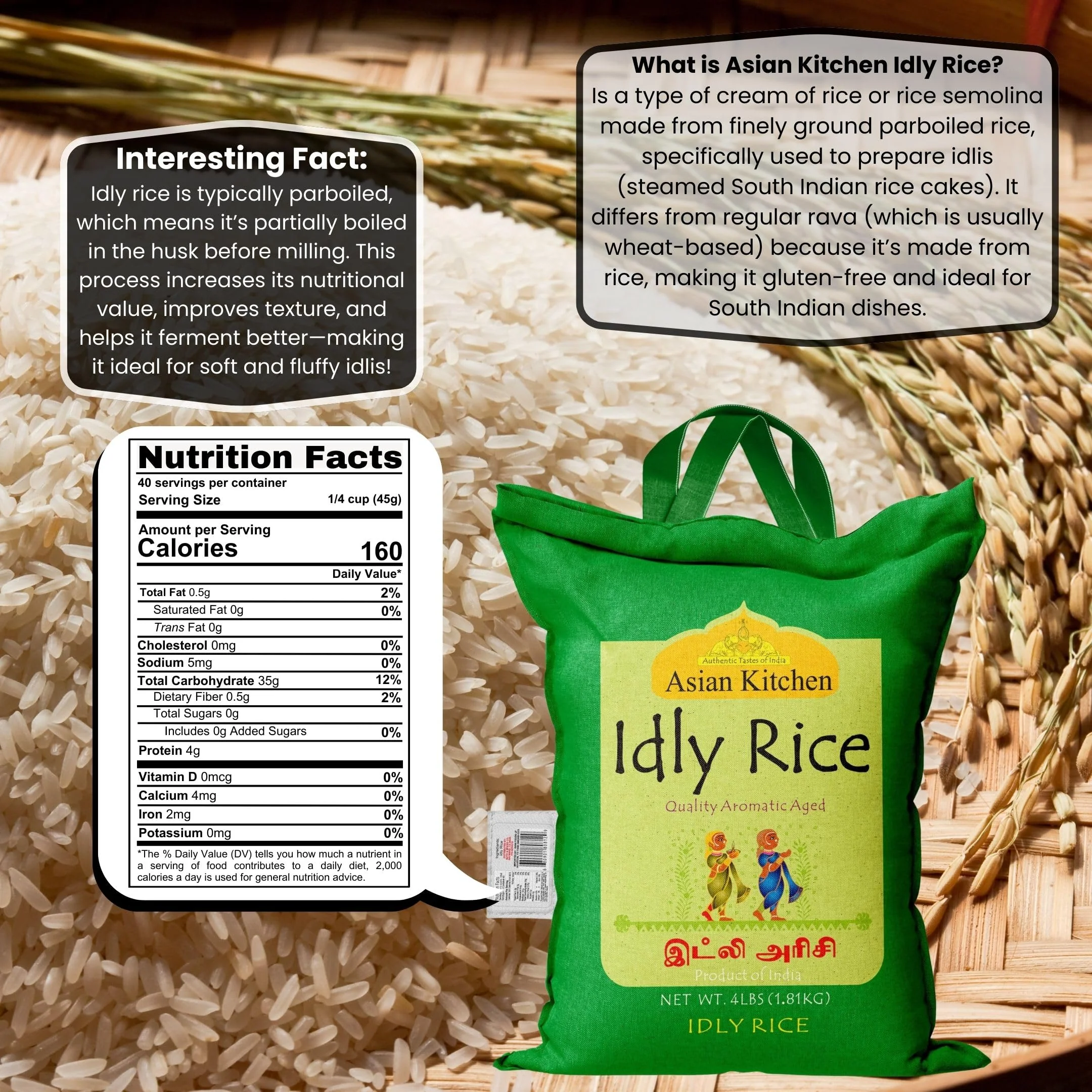 Asian Kitchen Idly (Idli) Rice {3 Sizes Available} - Image 3