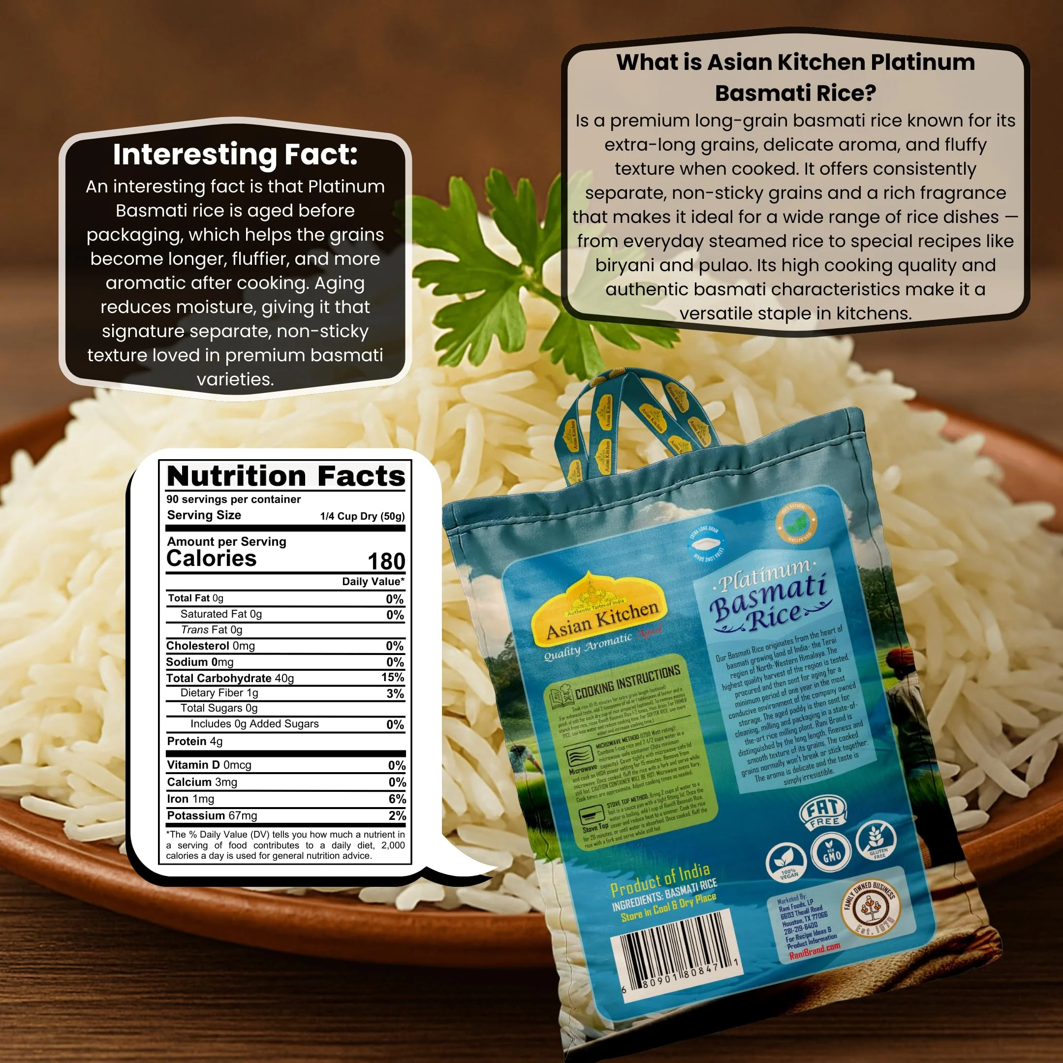 Asian Kitchen Platinum Basmati Rice Aged 24 months {4 Sizes Available} - Image 13