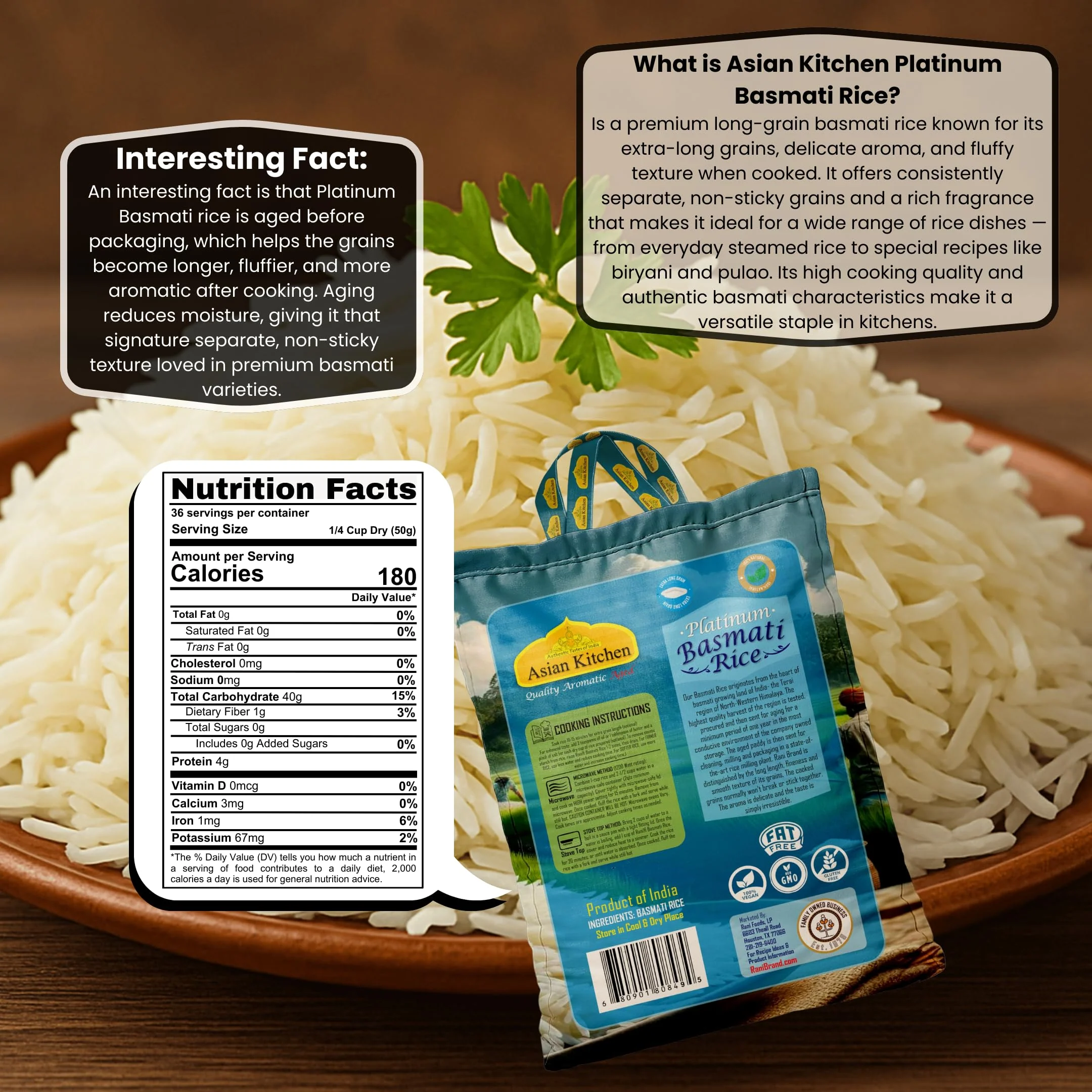 Asian Kitchen Platinum Basmati Rice Aged 24 months {4 Sizes Available} - Image 3
