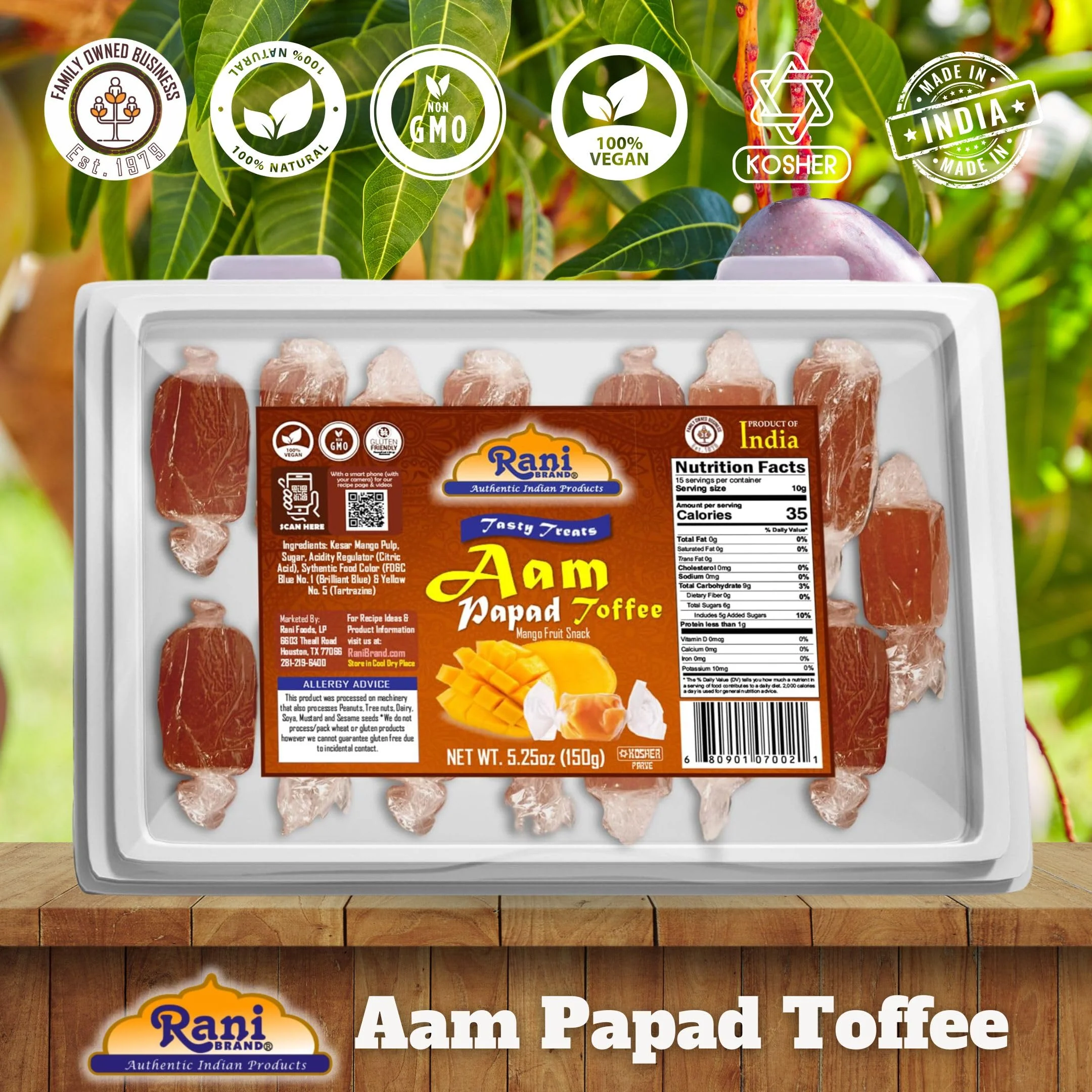 Rani Aam (Mango Fruit Snack) Toffee Candy Treat, 5.25oz (150g), Individually Wrapped in Candy Box ~ All Natural | Vegan | Gluten Friendly | Kosher | Indian Origin & Taste - Image 4
