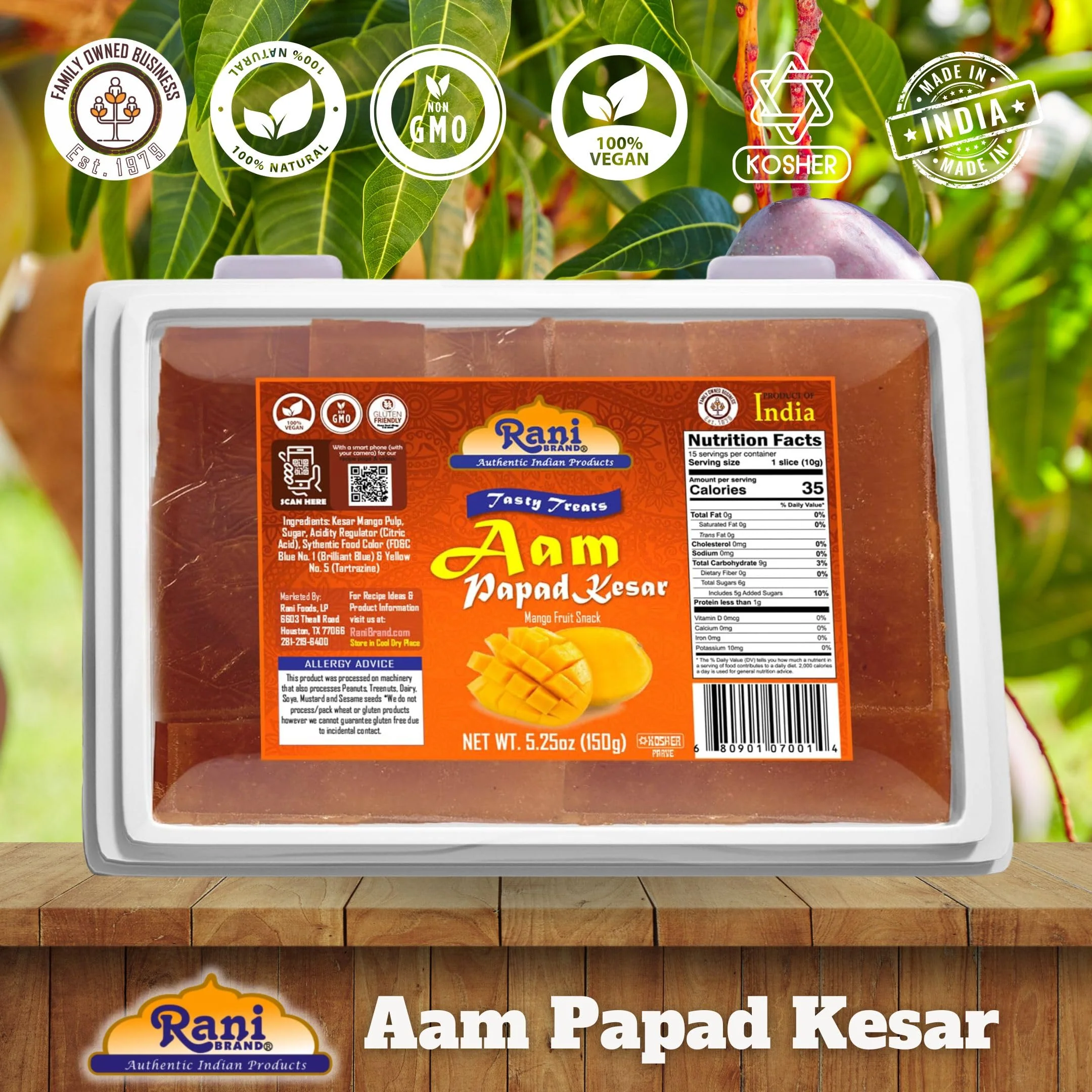 Rani Aam Papad (Mango Fruit Snack) 5.25oz (150g) ~ All Natural | Vegan | Gluten Friendly | Kosher | Indian Origin & Taste - Image 4