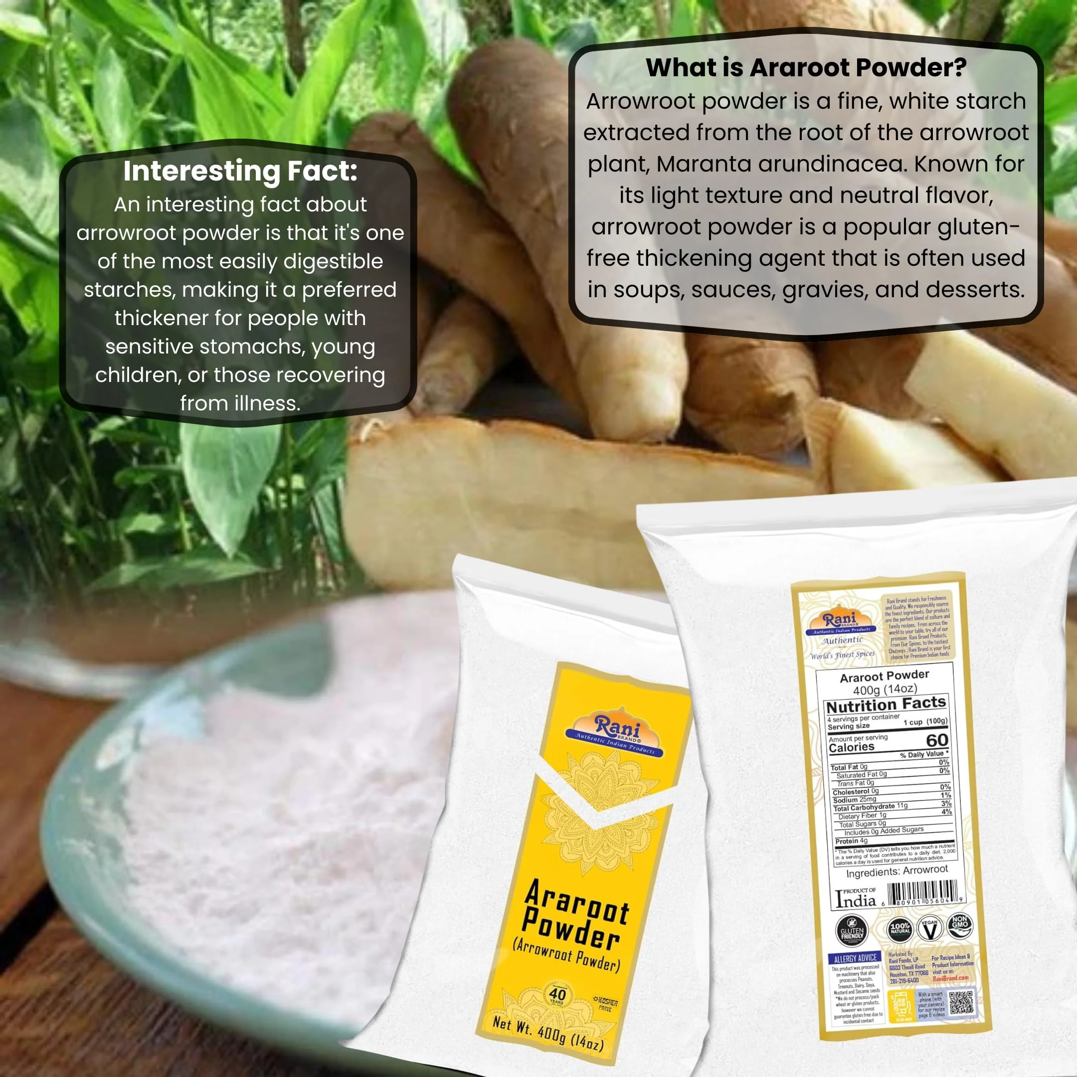Rani Araroot (Arrowroot) Powder, Starch 14oz (400g) ~ All Natural | Gluten Free Ingredients | No Color | Vegan | NON-GMO | Kosher - Image 3