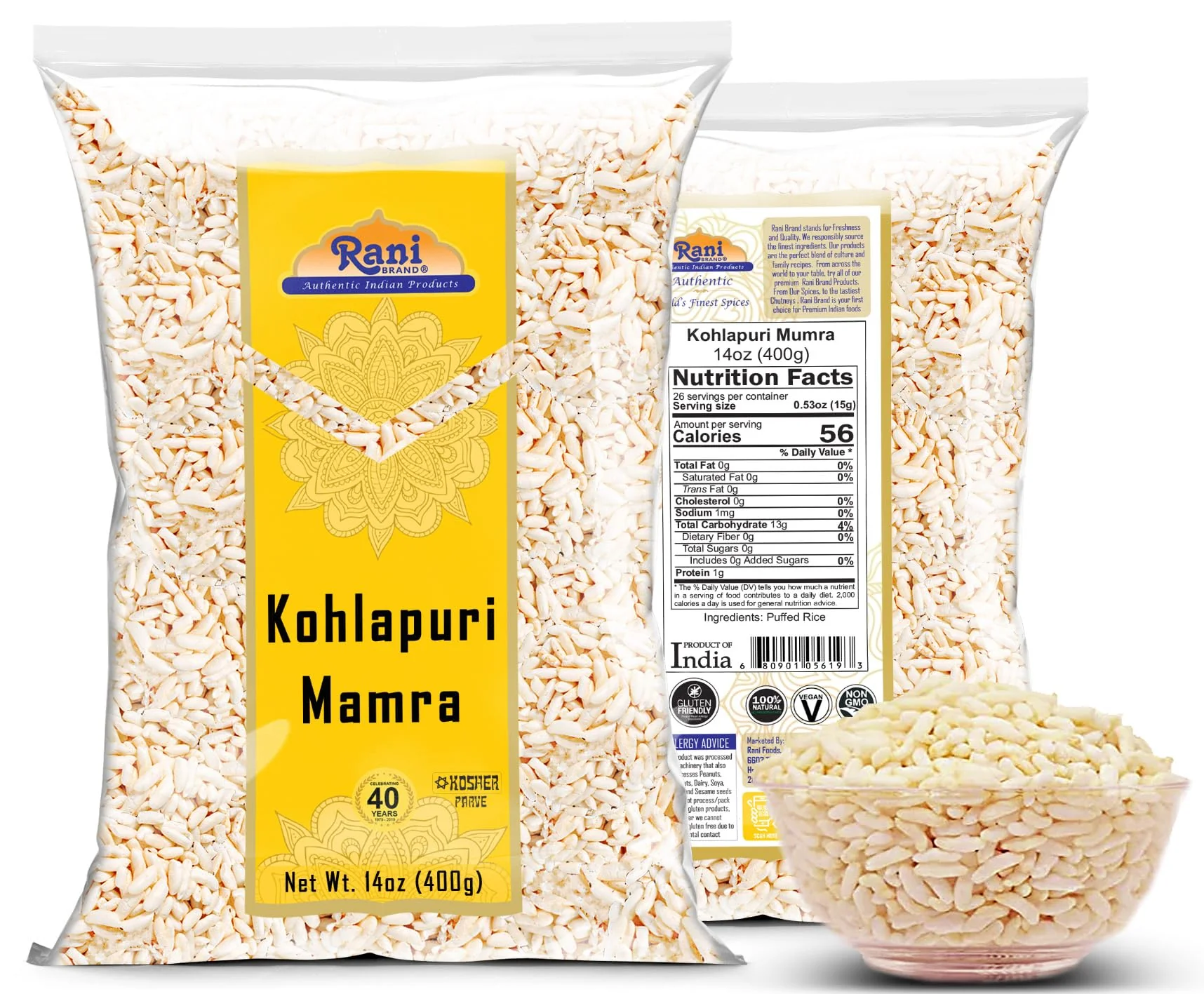 Rani Kohlapuri Mamra (Puffed Rice) 14oz (400g) ~ All Natural, Indian Origin | No Color | Gluten Friendly | Vegan | NON-GMO | Kosher | No Salt or fillers - Image 7