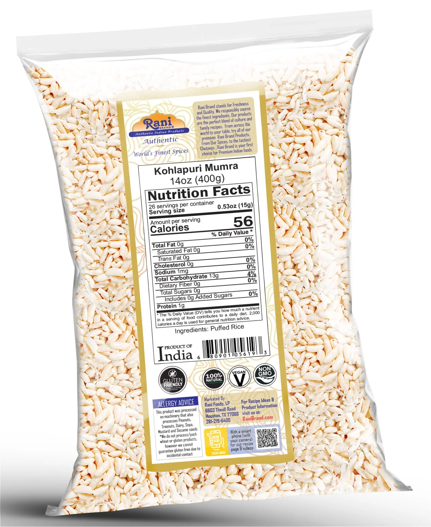 Rani Kohlapuri Mamra (Puffed Rice) 14oz (400g) ~ All Natural, Indian Origin | No Color | Gluten Friendly | Vegan | NON-GMO | Kosher | No Salt or fillers - Image 8