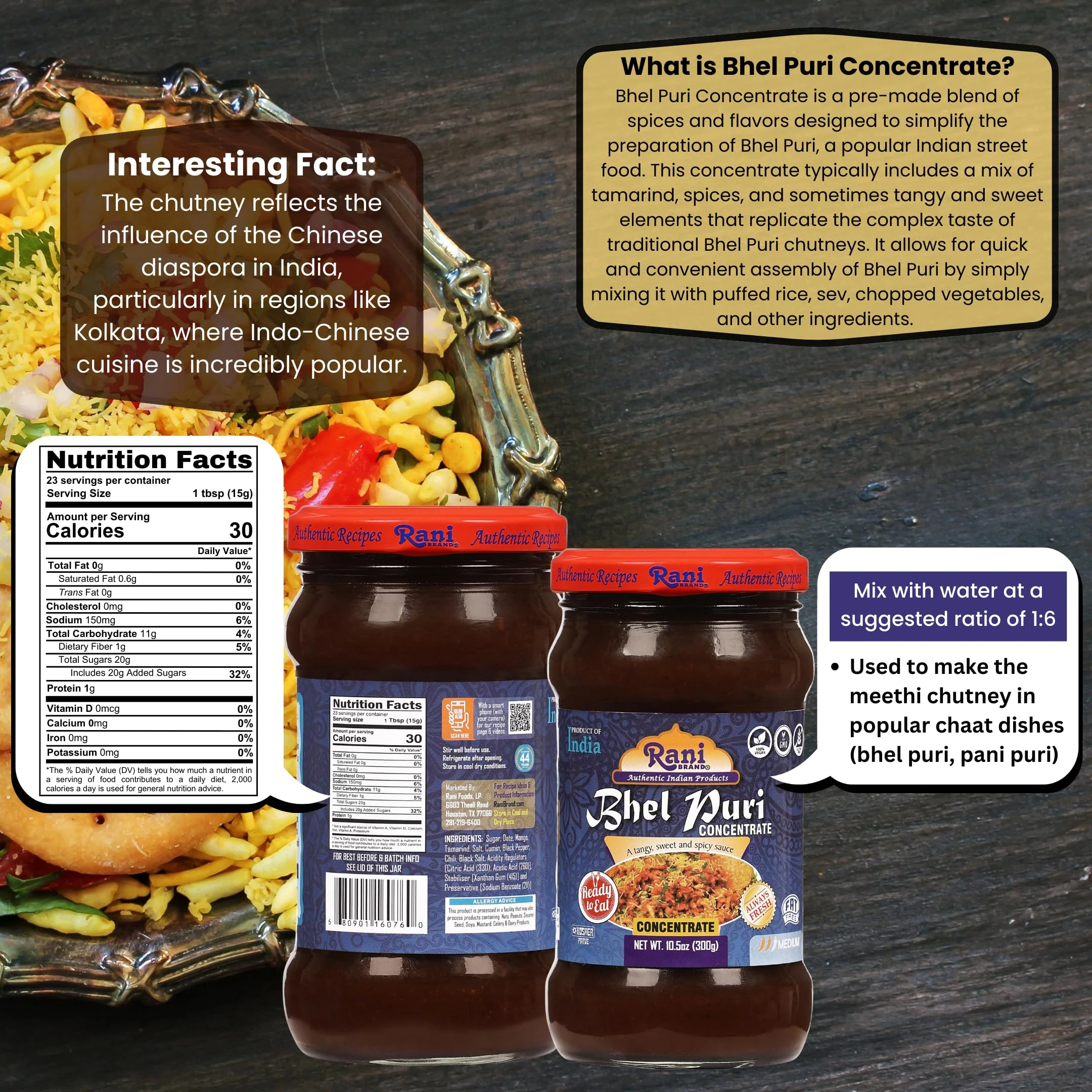 Rani Bhel Puri Concentrate (Sweet & Spicy Sauce) 10.5oz (300g) Glass Jar, Ready to Eat ~ Vegan | Gluten Free | NON-GMO | Kosher | No Colors | Indian Origin - Image 3