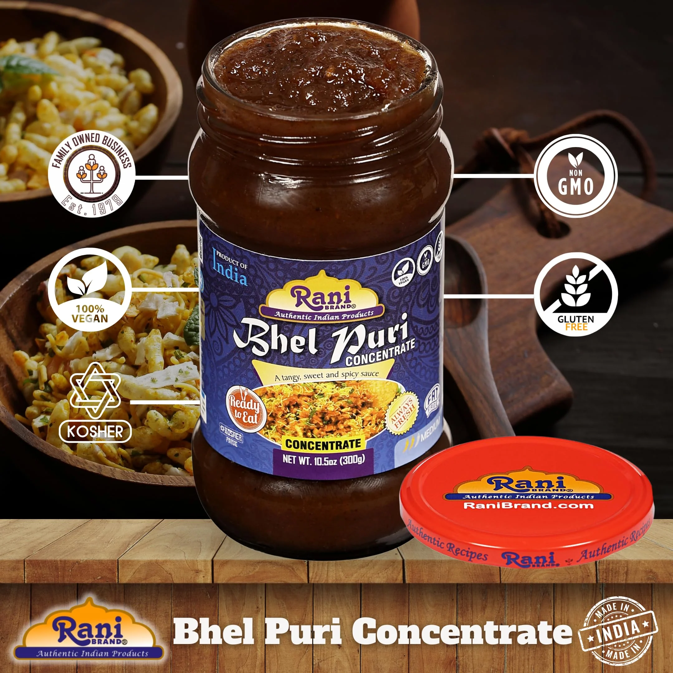 Rani Bhel Puri Concentrate (Sweet & Spicy Sauce) 10.5oz (300g) Glass Jar, Ready to Eat ~ Vegan | Gluten Free | NON-GMO | Kosher | No Colors | Indian Origin - Image 4