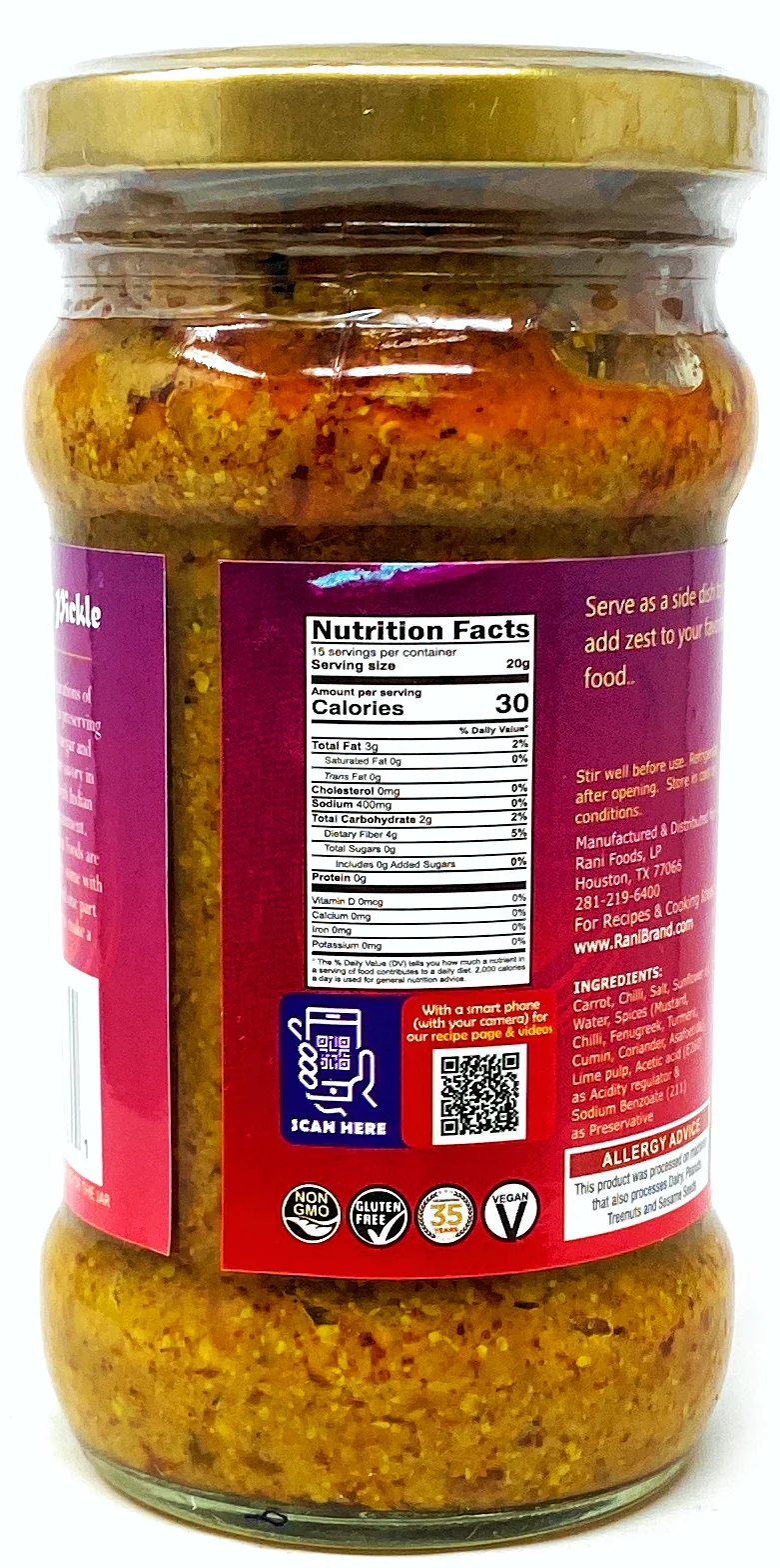 Rani Carrot & Chilli Pickle (Achar, Indian Relish) 10.5oz ~ Glass Jar, All Natural | Gluten Free | NON-GMO | No Colors | Popular Indian Condiment - Image 3