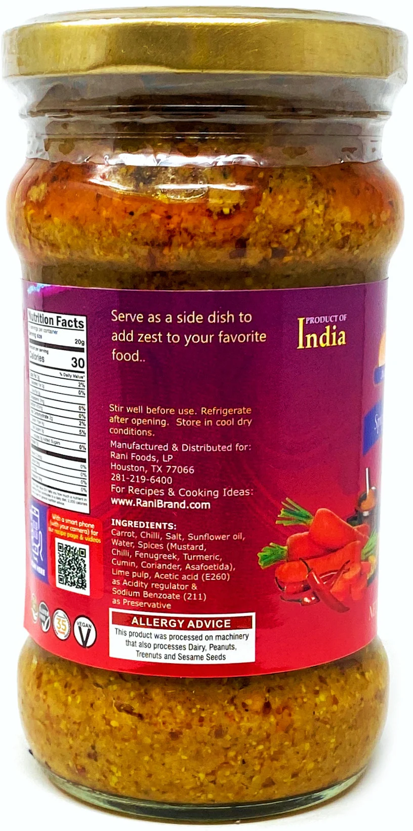Rani Carrot & Chilli Pickle (Achar, Indian Relish) 10.5oz ~ Glass Jar, All Natural | Gluten Free | NON-GMO | No Colors | Popular Indian Condiment - Image 4