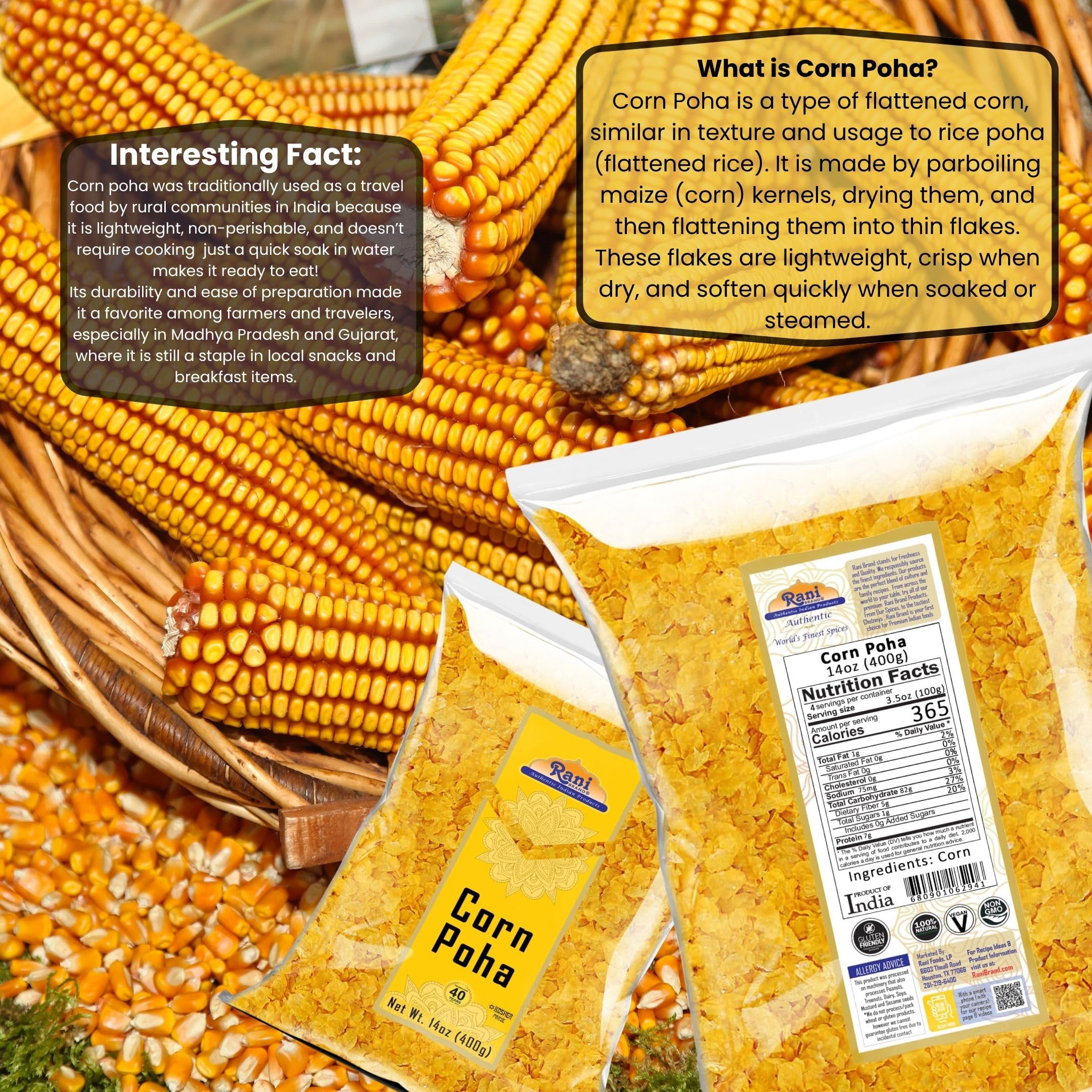Rani Corn Poha 14oz (400g) ~ All Natural | Gluten Friendly | Vegan | Kosher | Indian Origin - Image 3