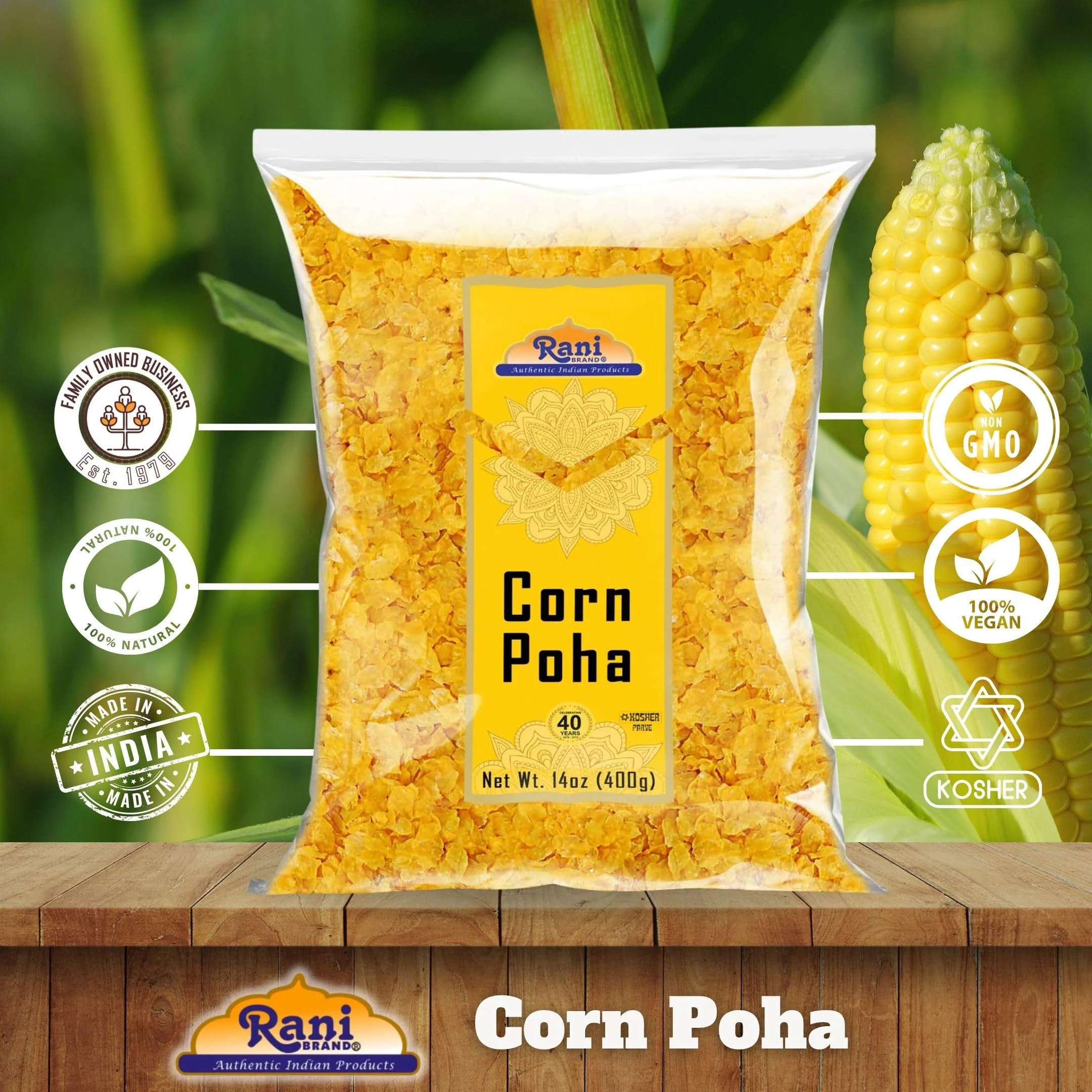 Rani Corn Poha 14oz (400g) ~ All Natural | Gluten Friendly | Vegan | Kosher | Indian Origin - Image 4
