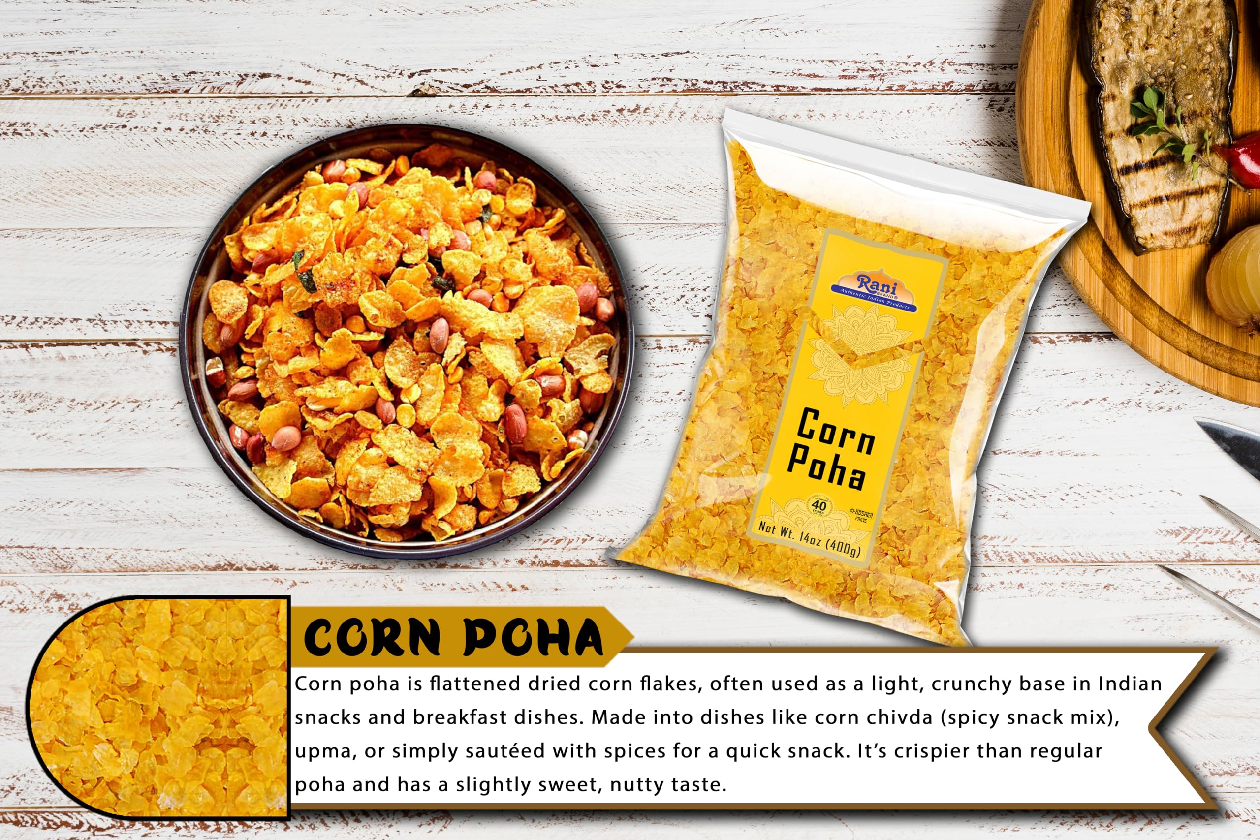 Rani Corn Poha 14oz (400g) ~ All Natural | Gluten Friendly | Vegan | Kosher | Indian Origin - Image 6