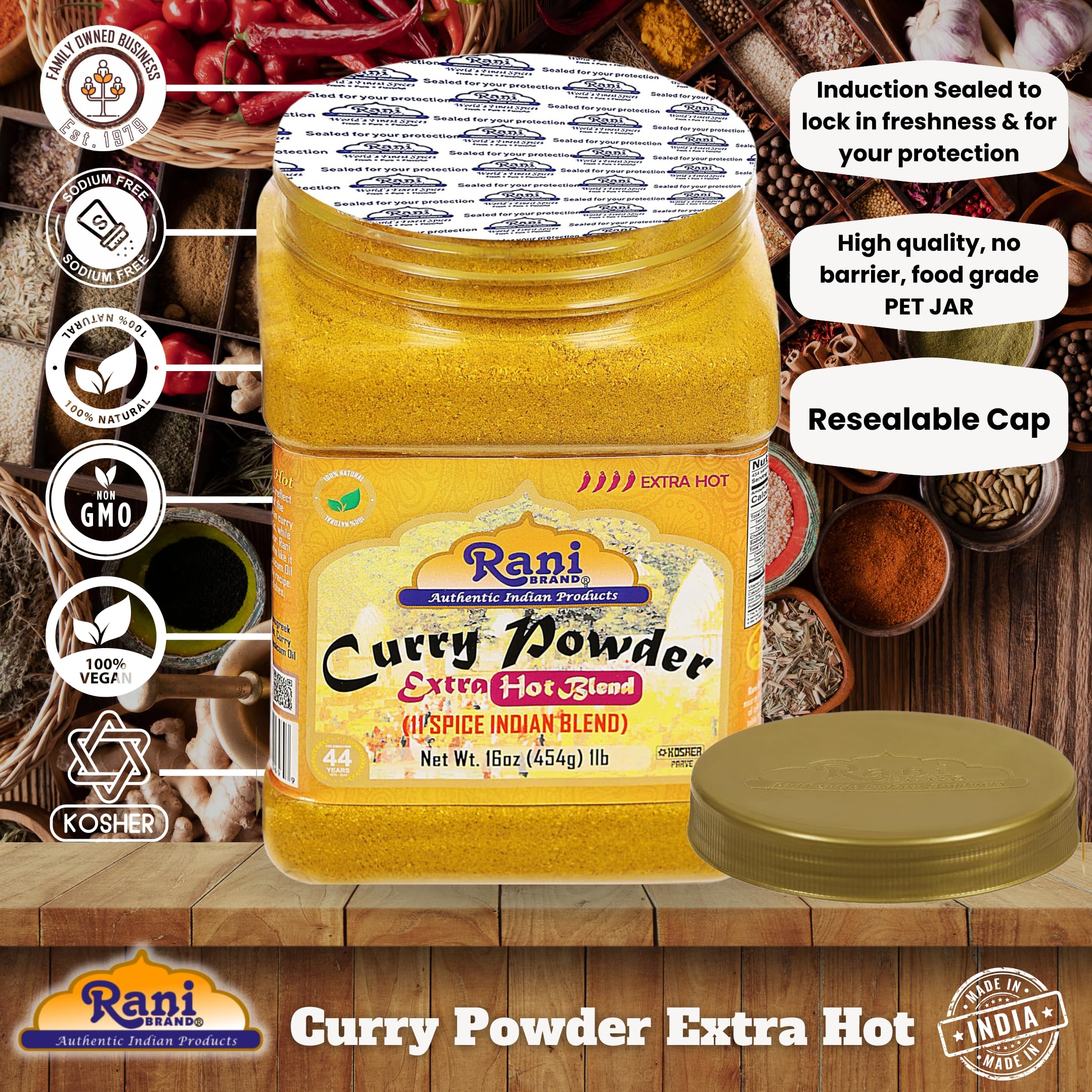 Rani Curry Powder EXTRA HOT Natural 11-Spice Blend 16oz (1lbs) 454g PET Jar ~ Salt Free | Vegan | Gluten Friendly | NON-GMO | Kosher | Indian Origin - Image 5