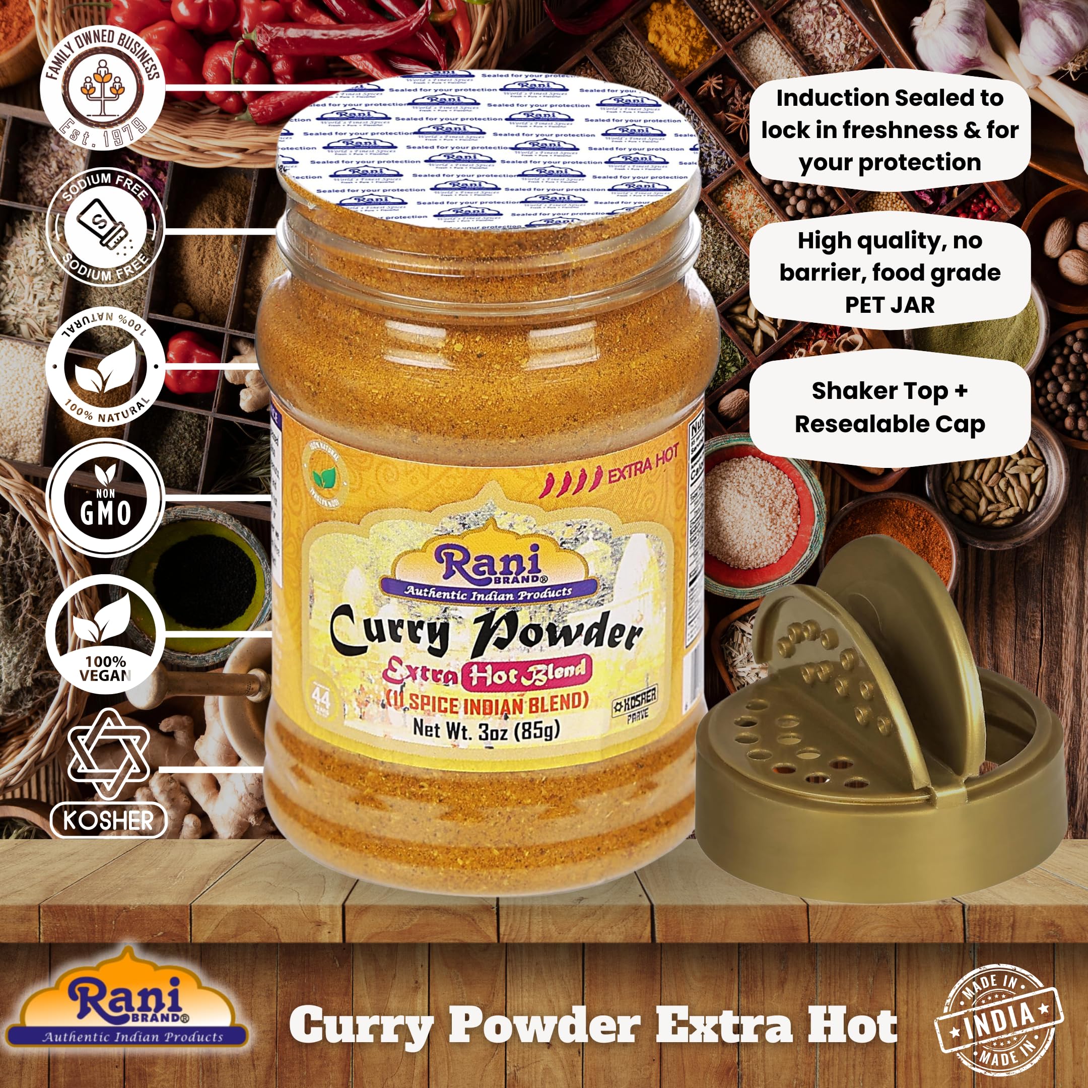 Rani Curry Powder EXTRA HOT Natural 11-Spice Blend 3oz (85g) PET Jar ~ Salt Free | Vegan | Gluten Friendly | NON-GMO | Kosher | Indian Origin - Image 5