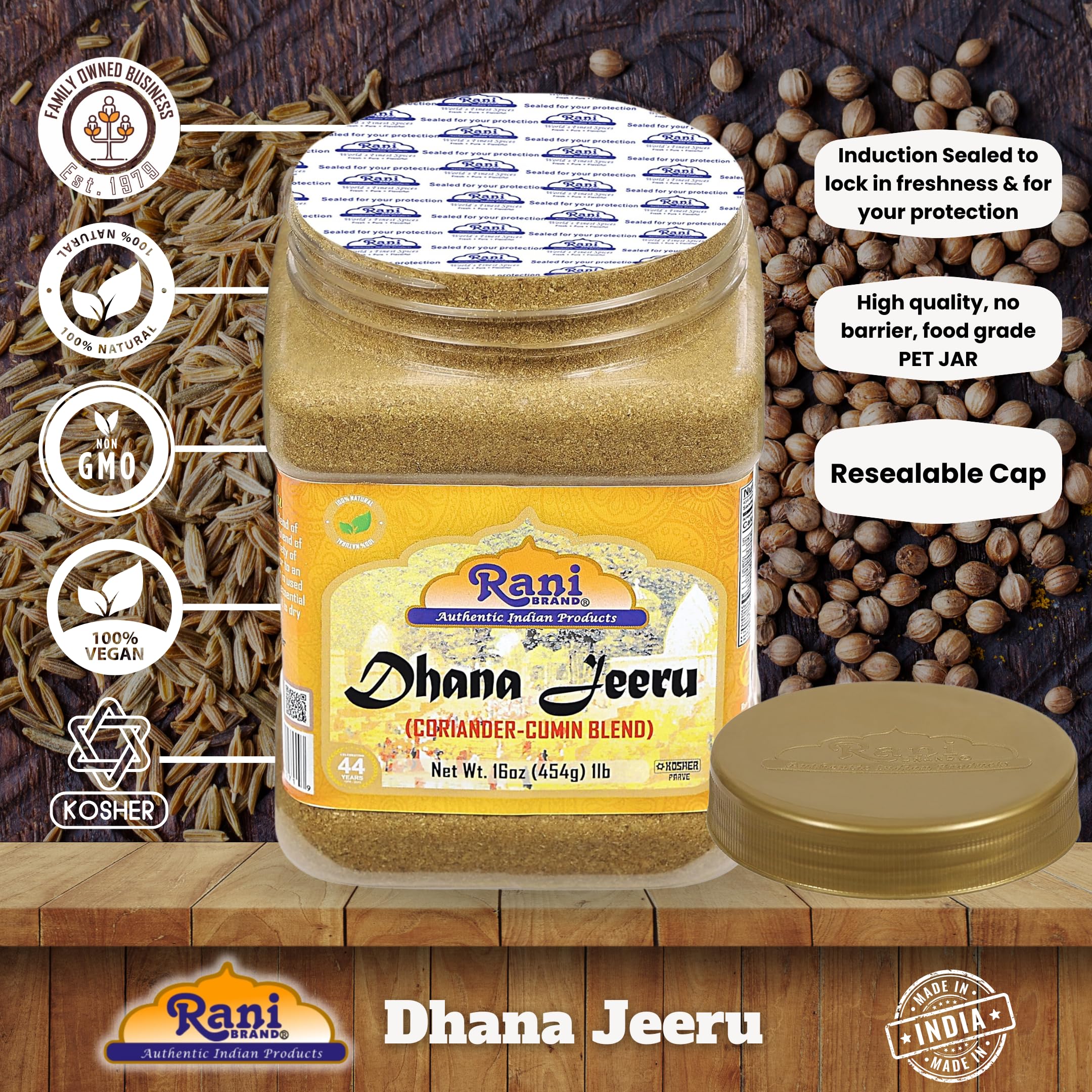 Rani Dhana-Jeeru (Coriander-Cumin Blend 50-50) Powder 16oz (1lb) 454g PET Jar ~ All Natural | Salt Free | Vegan | Gluten Friendly | NON-GMO | Kosher | Indian Origin - Image 4