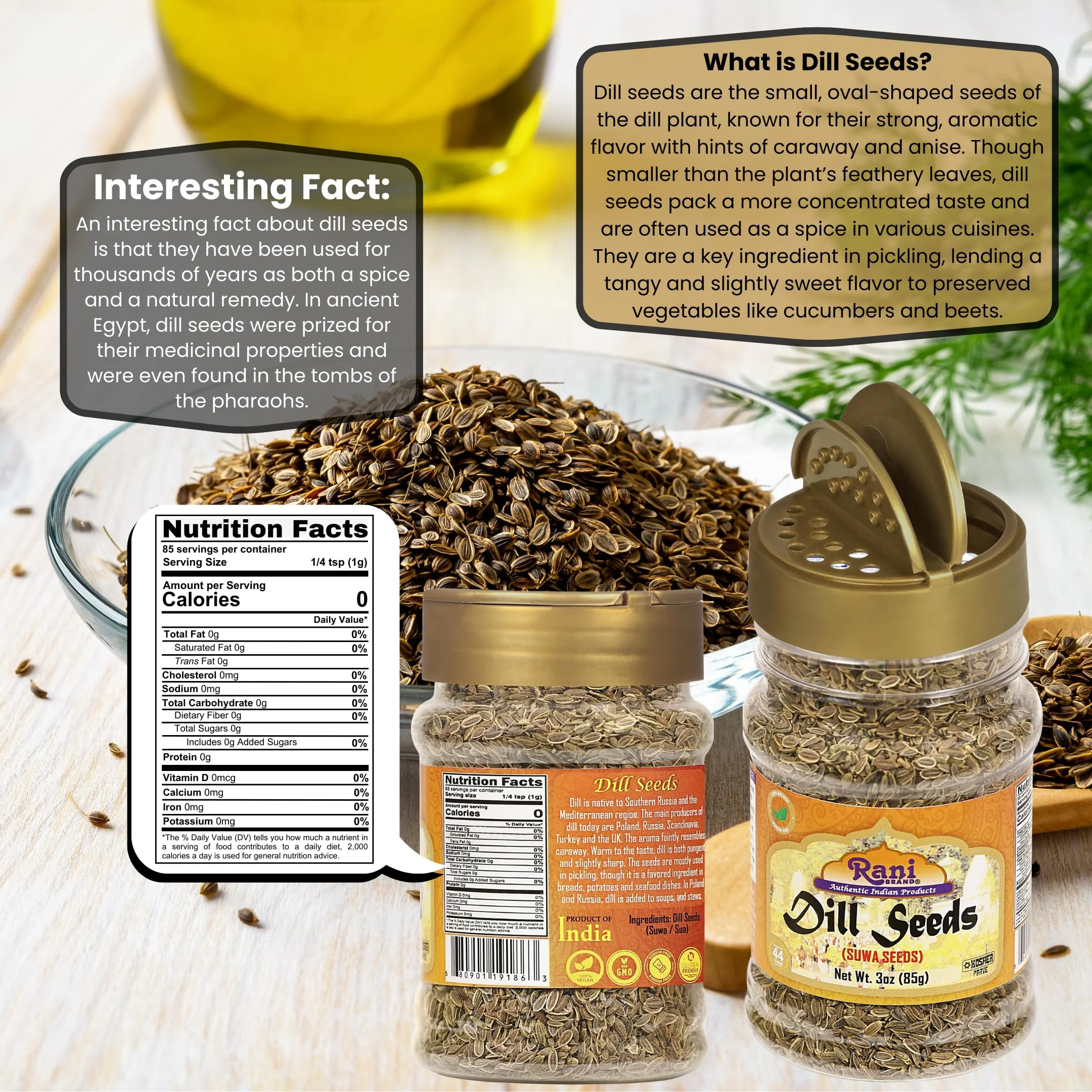 Rani Dill Seeds (Suwa / Sua) Whole, Spice 3oz (85g) ~ All Natural | Gluten Free Ingredients | NON-GMO | Kosher | Vegan | Indian Origin, Weed - Image 3