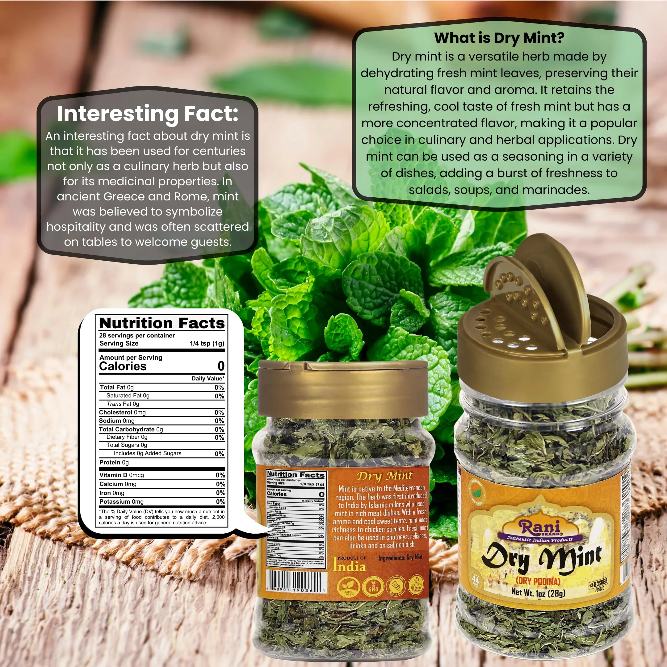 Rani Dry Mint Leaves (Podina Leaf) Spice, Dried Herb 1oz (28g) All Natural ~ Gluten Free Ingredients | NON-GMO | Kosher | Vegan | Indian Origin - Image 3