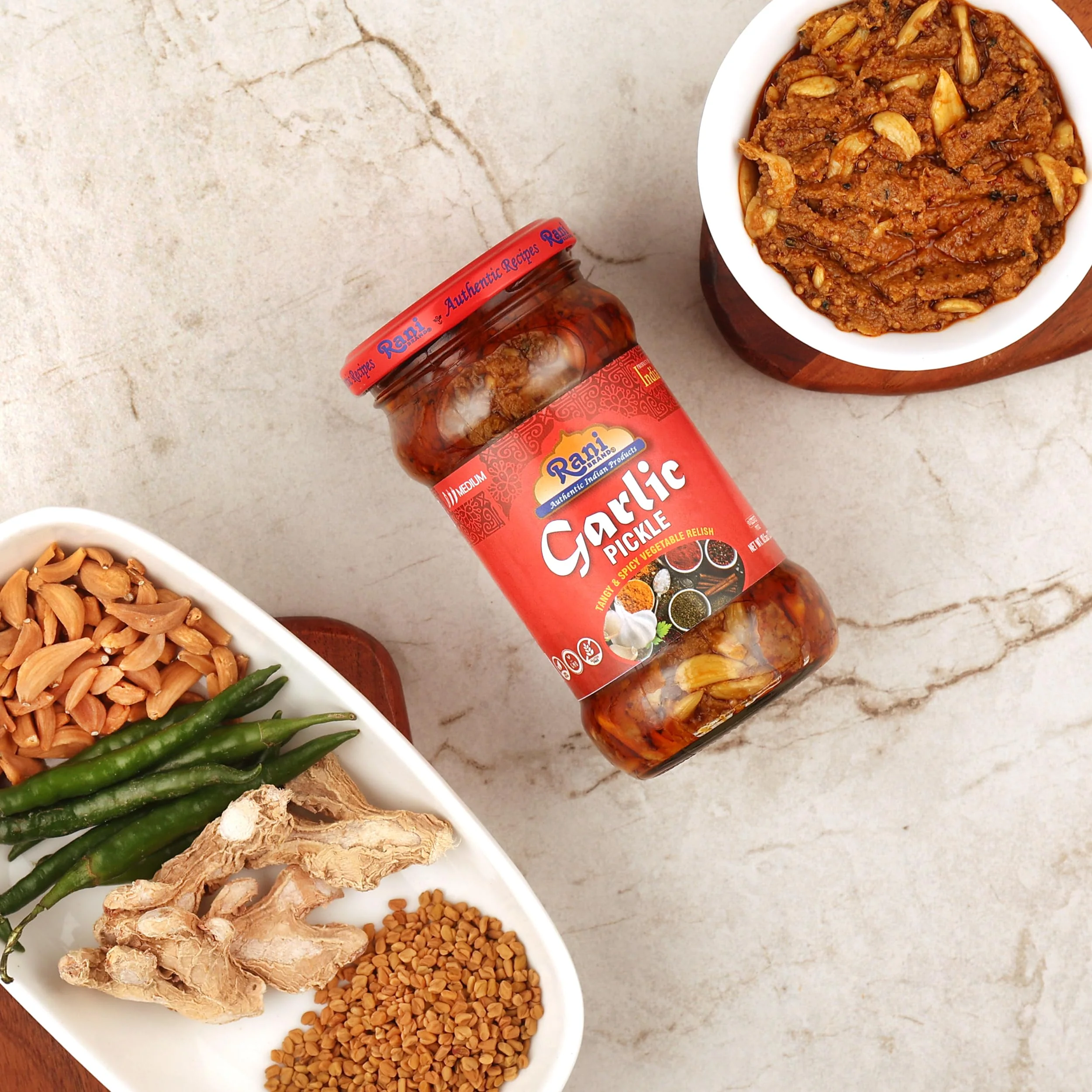Rani Garlic Pickle Mild (Achar, Spicy Indian Relish) 10.5oz (300g) ~ Glass Jar, All Natural | Vegan | Gluten Free | NON-GMO | Kosher | No Color | Indian Origin - Image 5
