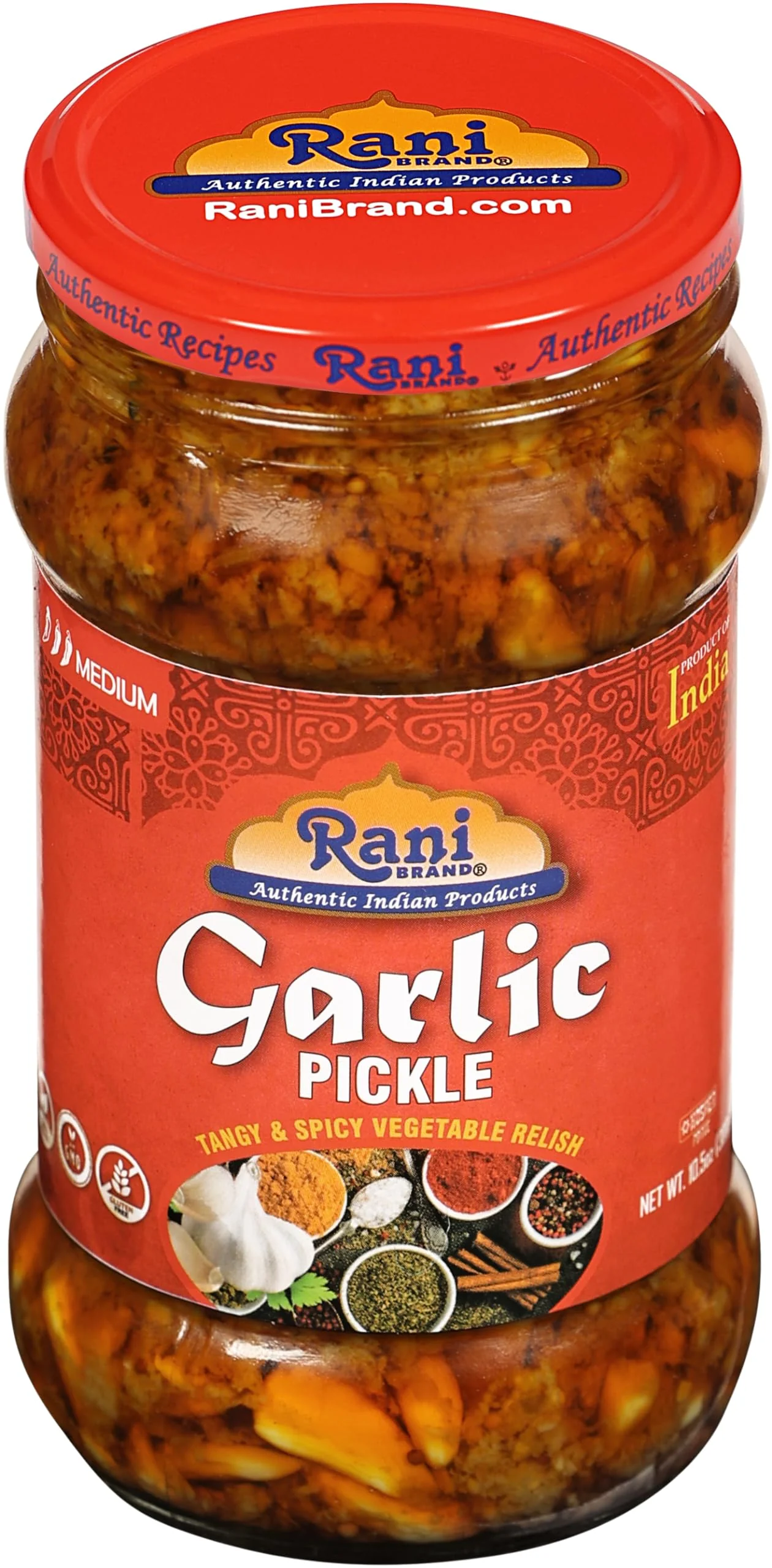 Rani Garlic Pickle Mild (Achar, Spicy Indian Relish) 10.5oz (300g) ~ Glass Jar, All Natural | Vegan | Gluten Free | NON-GMO | Kosher | No Color | Indian Origin - Image 9