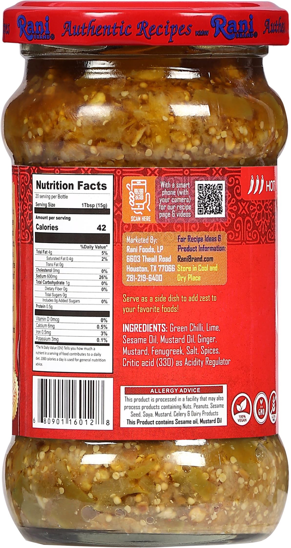 Rani Green Chilli Pickle Hot (Achar, Spicy Indian Relish) 10.5oz (300g)  ~ Glass Jar, Natural | Vegan | Gluten Free | NON-GMO | Kosher | No Colors - Image 6