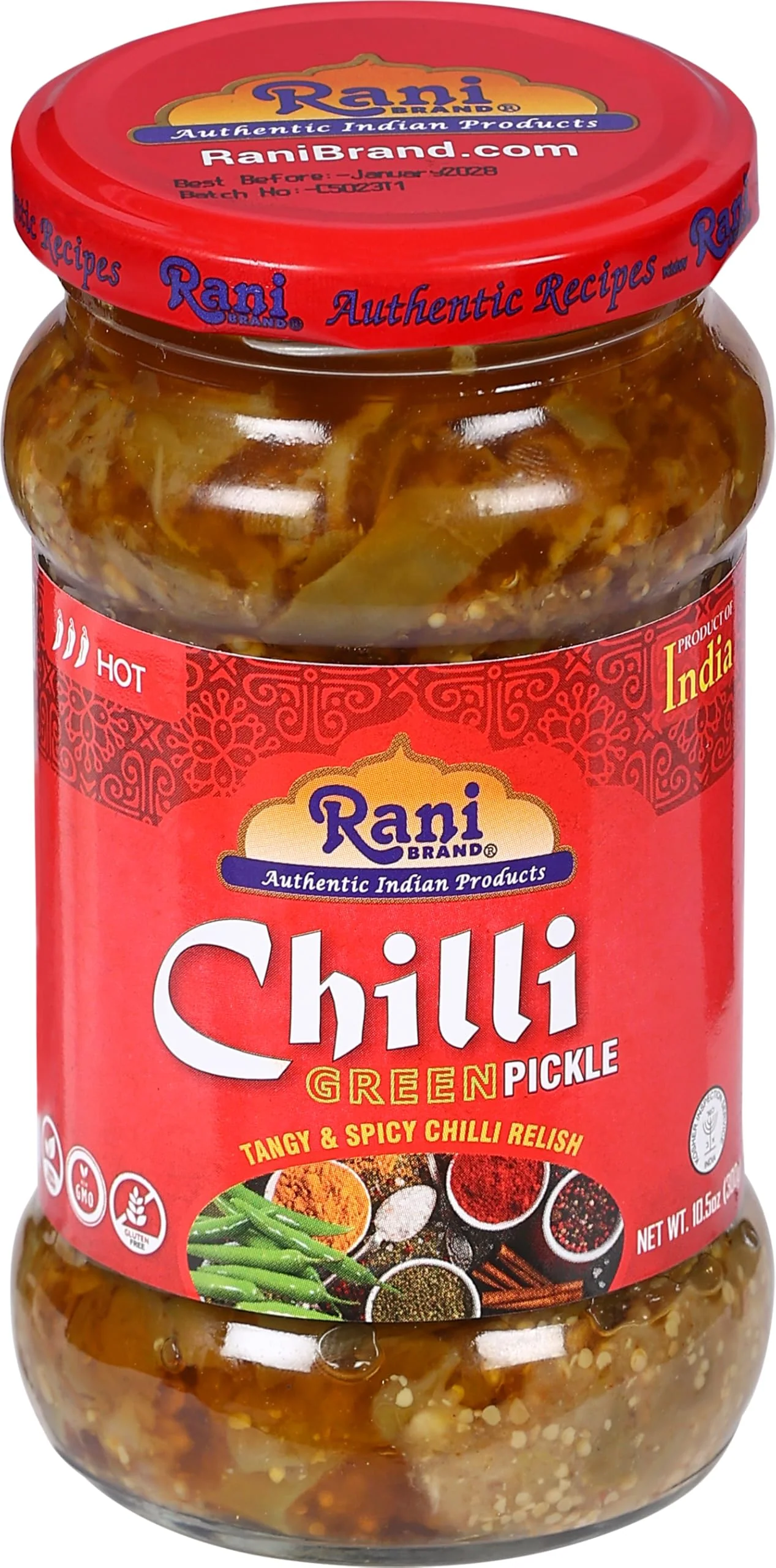Rani Green Chilli Pickle Hot (Achar, Spicy Indian Relish) 10.5oz (300g)  ~ Glass Jar, Natural | Vegan | Gluten Free | NON-GMO | Kosher | No Colors - Image 9