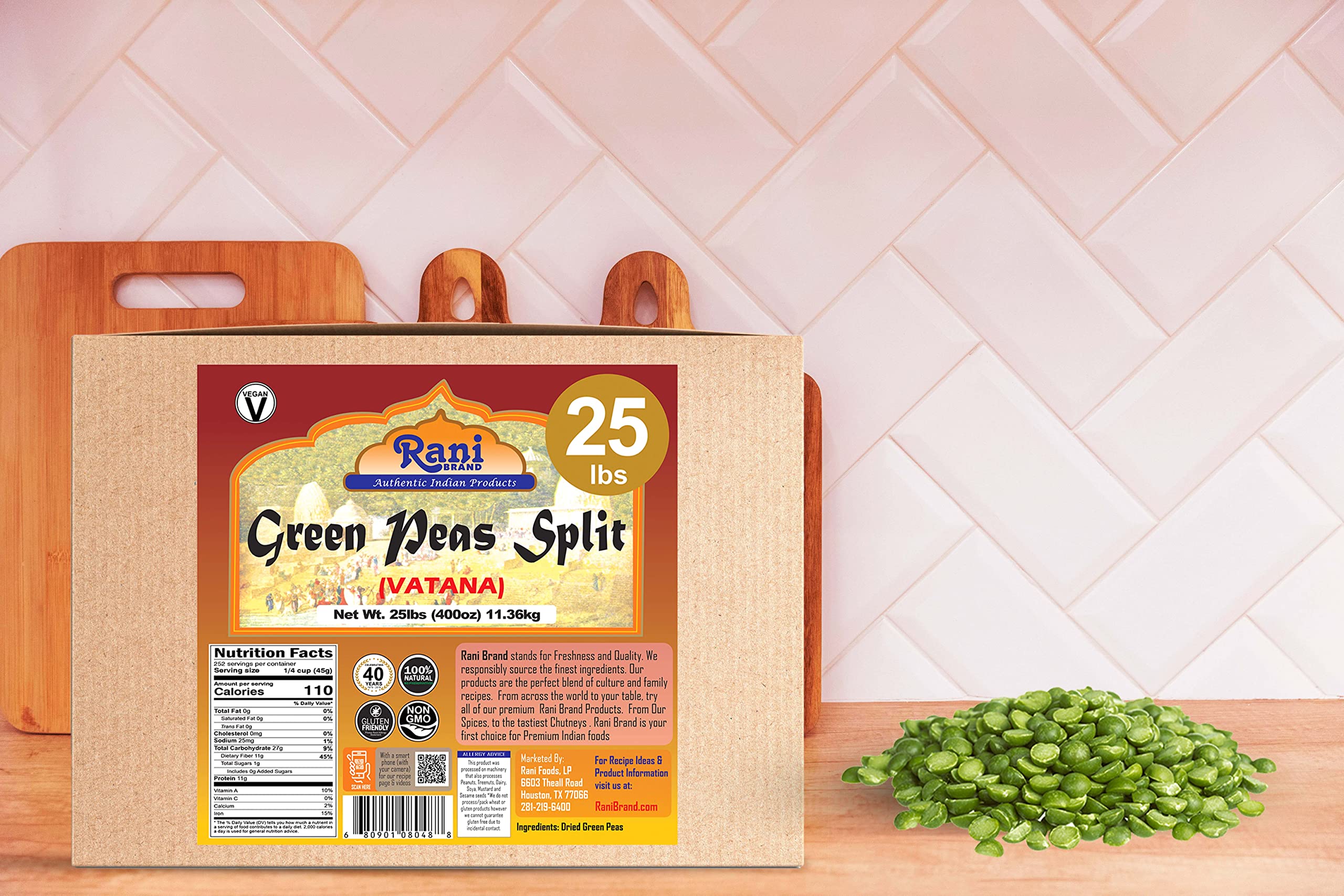 Rani Green Peas Split, Dried (Vatana, Matar) 400oz (25lbs) 11.36kg Bulk Box ~ All Natural | Vegan | Gluten Friendly | Product of USA - Image 3