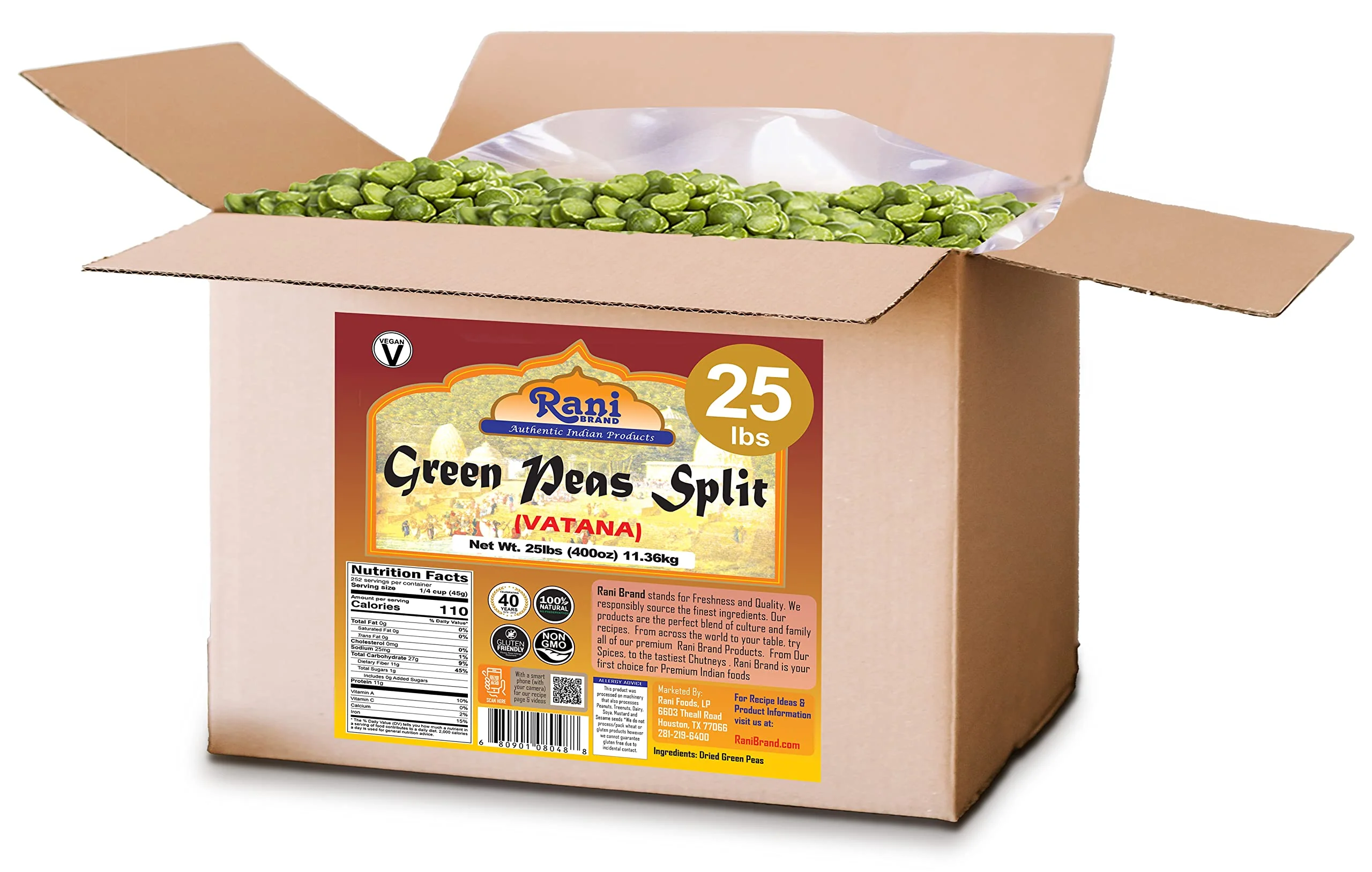Rani Green Peas Split, Dried (Vatana, Matar) 400oz (25lbs) 11.36kg Bulk Box ~ All Natural | Vegan | Gluten Friendly | Product of USA - Image 4