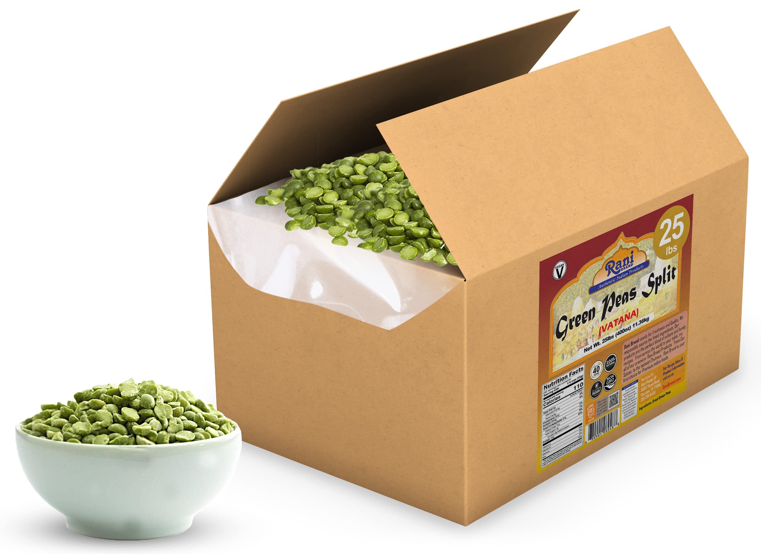 Rani Green Peas Split, Dried (Vatana, Matar) 400oz (25lbs) 11.36kg Bulk Box ~ All Natural | Vegan | Gluten Friendly | Product of USA - Image 5