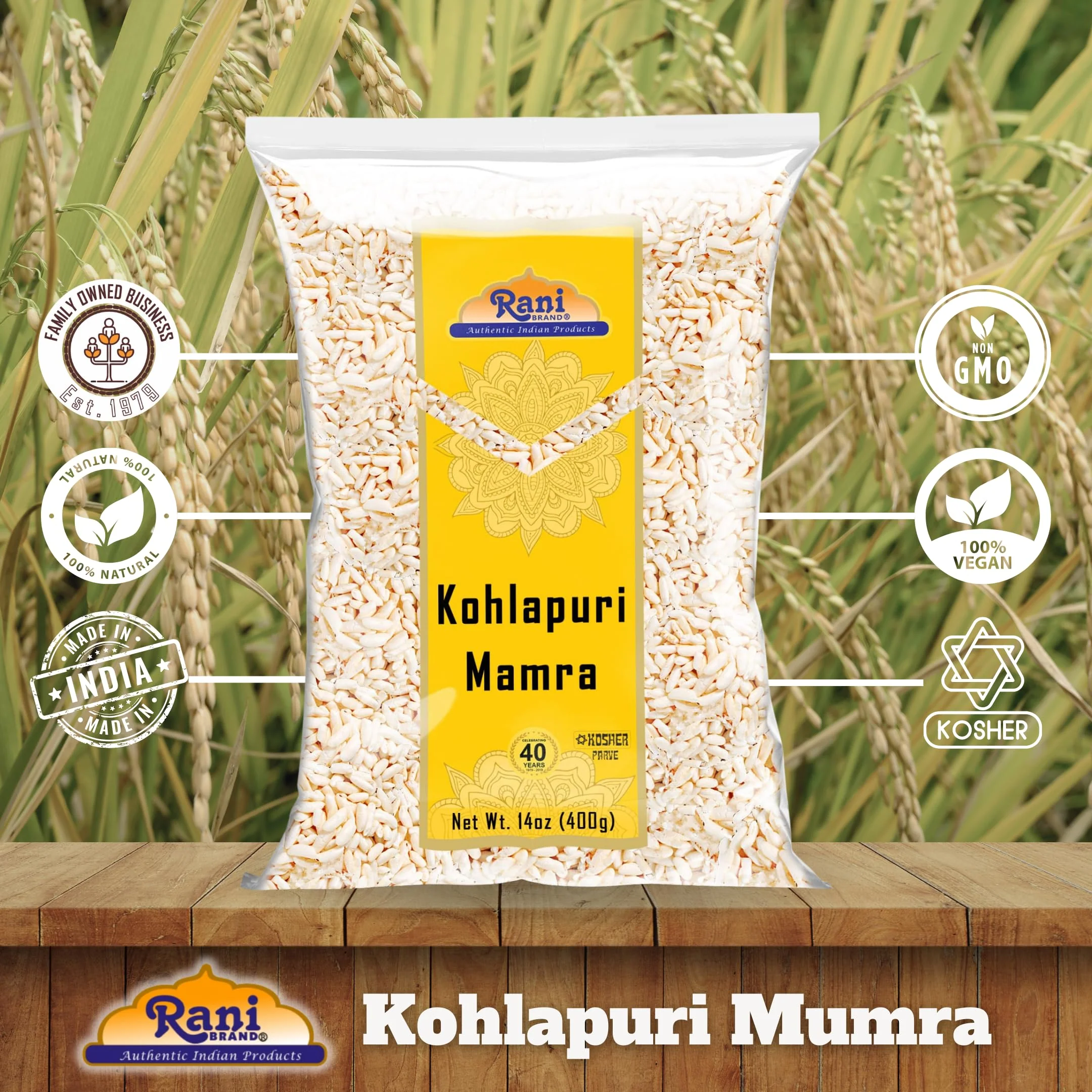 Rani Kohlapuri Mamra (Puffed Rice) 14oz (400g) ~ All Natural, Indian Origin | No Color | Gluten Friendly | Vegan | NON-GMO | Kosher | No Salt or fillers - Image 4