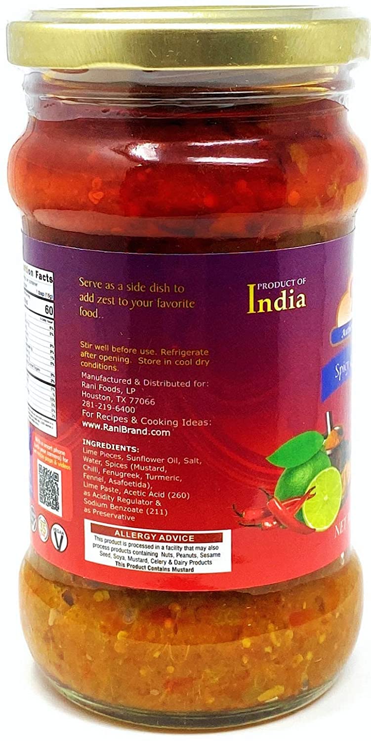 Rani Lime Pickle Hot (Achar, Spicy Indian Relish) 10.5oz (300g)~Glass Jar, All Natural | Vegan | Gluten Friendly | NON-GMO | No Colors | Indian Origin - Image 3