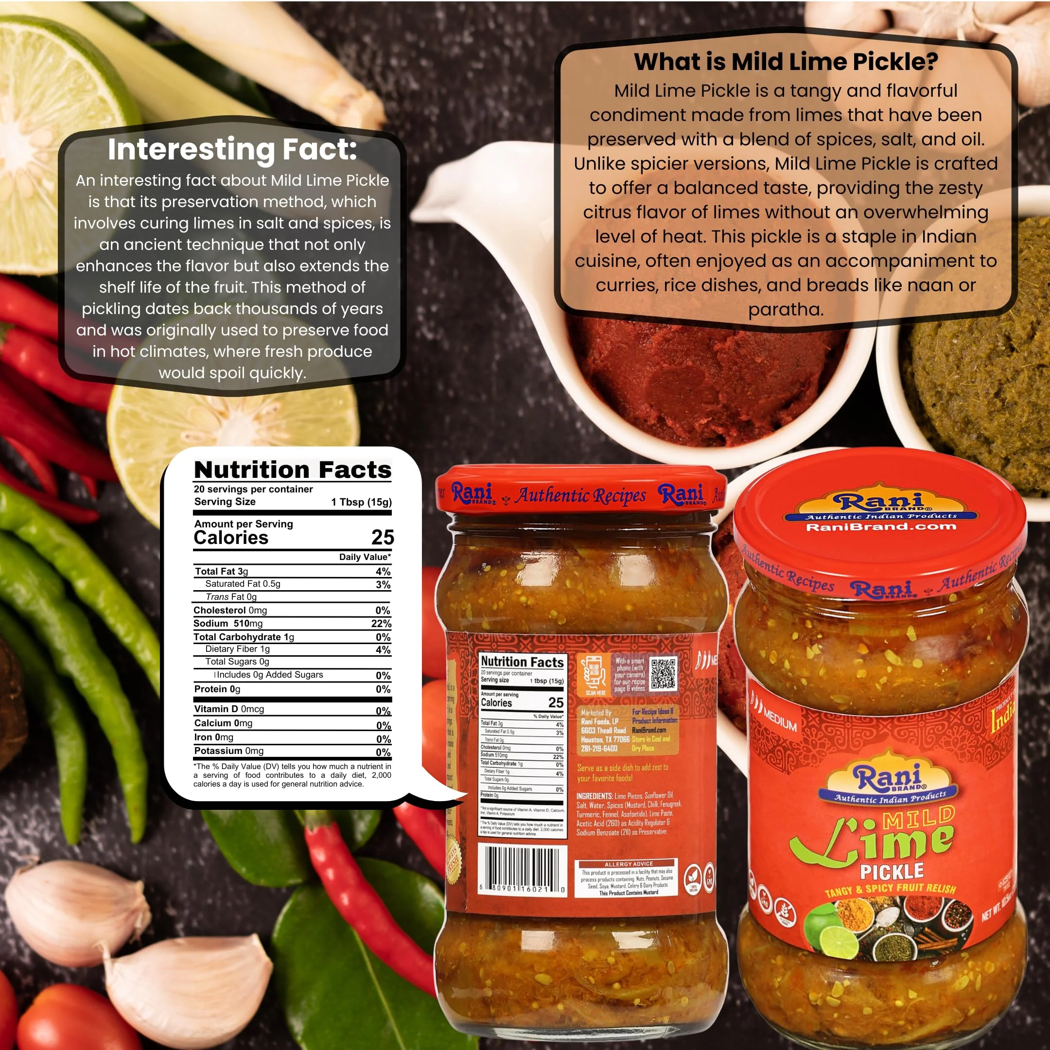 Rani Lime Pickle Mild (Achar, Spicy Indian Relish) 10.5oz (300g) ~ Glass Jar, All Natural | Vegan | Gluten Friendly | NON-GMO | Kosher | No Colors - Image 3
