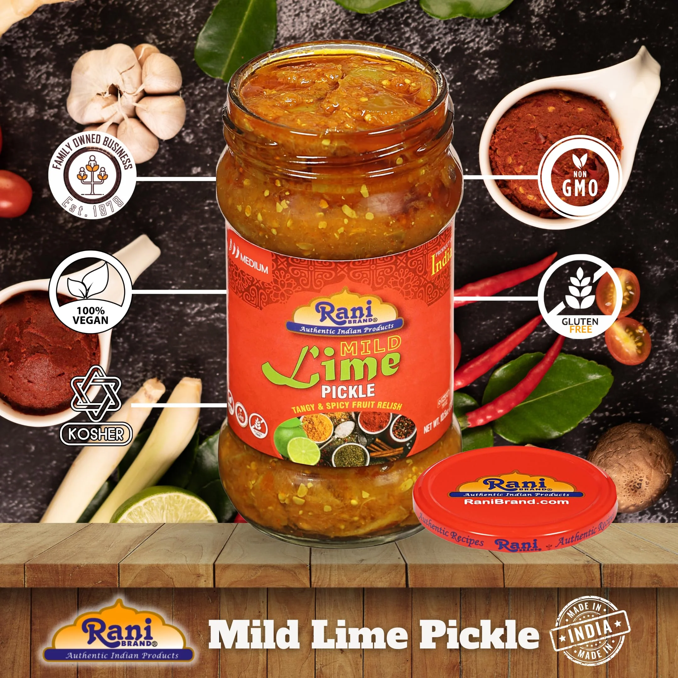 Rani Lime Pickle Mild (Achar, Spicy Indian Relish) 10.5oz (300g) ~ Glass Jar, All Natural | Vegan | Gluten Friendly | NON-GMO | Kosher | No Colors - Image 4