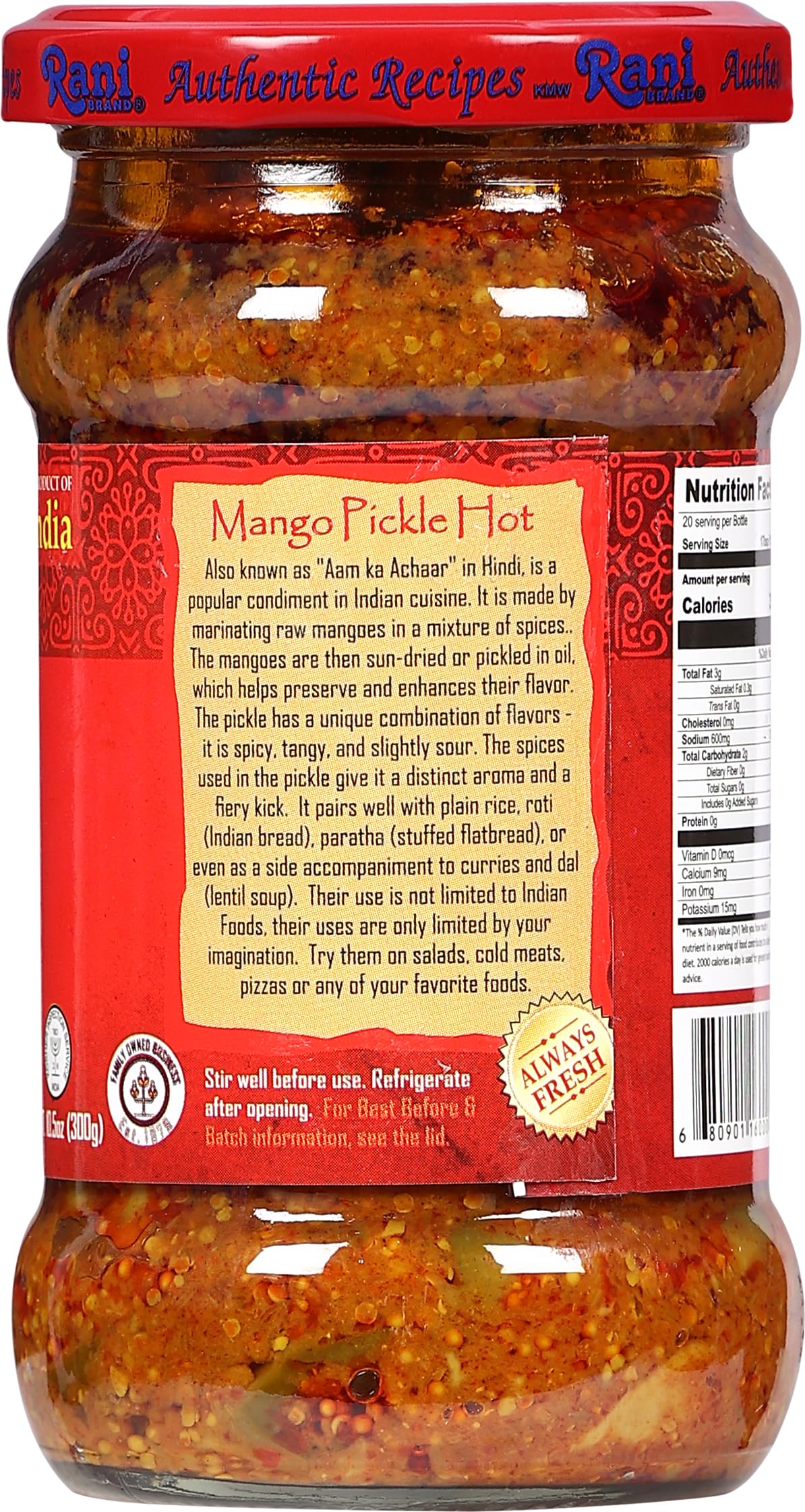 Rani Mango Pickle Hot (Achar, Spicy Indian Relish) 10.5oz ~ Glass Jar, All Natural | Vegan | Gluten Free | NON-GMO | No Colors | Indian Origin - Image 7