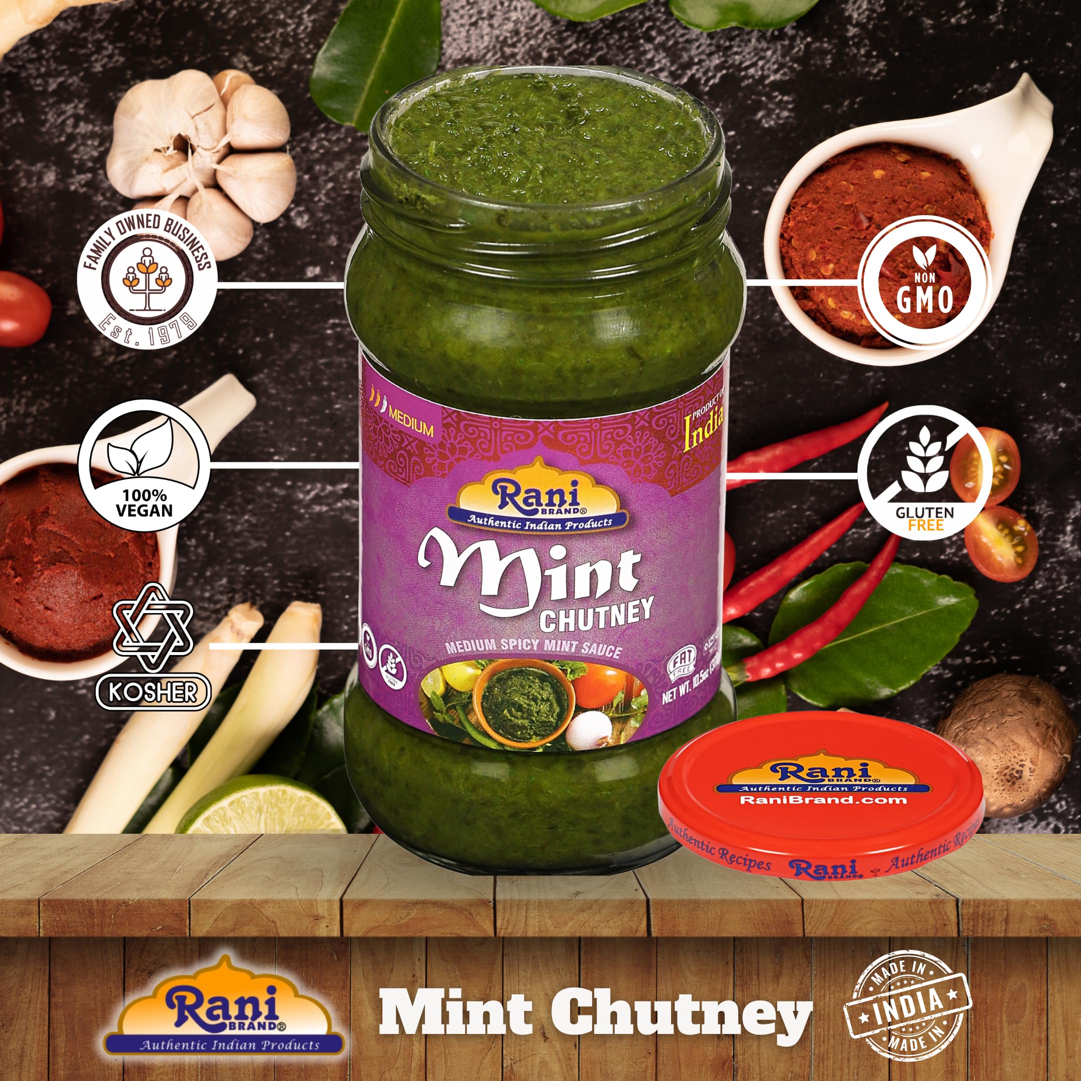 Rani Mint Chutney (Podina) 10.5oz (300g) Glass Jar, Ready to Eat ~ Vegan | Gluten Free | NON-GMO | Kosher | No Colors | Indian Origin - Image 4