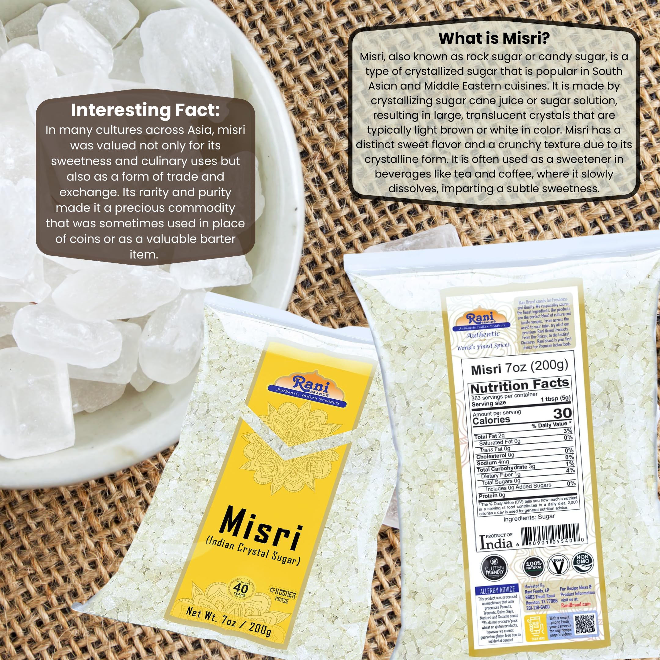 Rani Misri (Indian Sugar Crystals) 7oz (200g) ~ All Natural | Gluten Friendly | No Colors | Vegan | Kosher | Indian Origin - Image 3