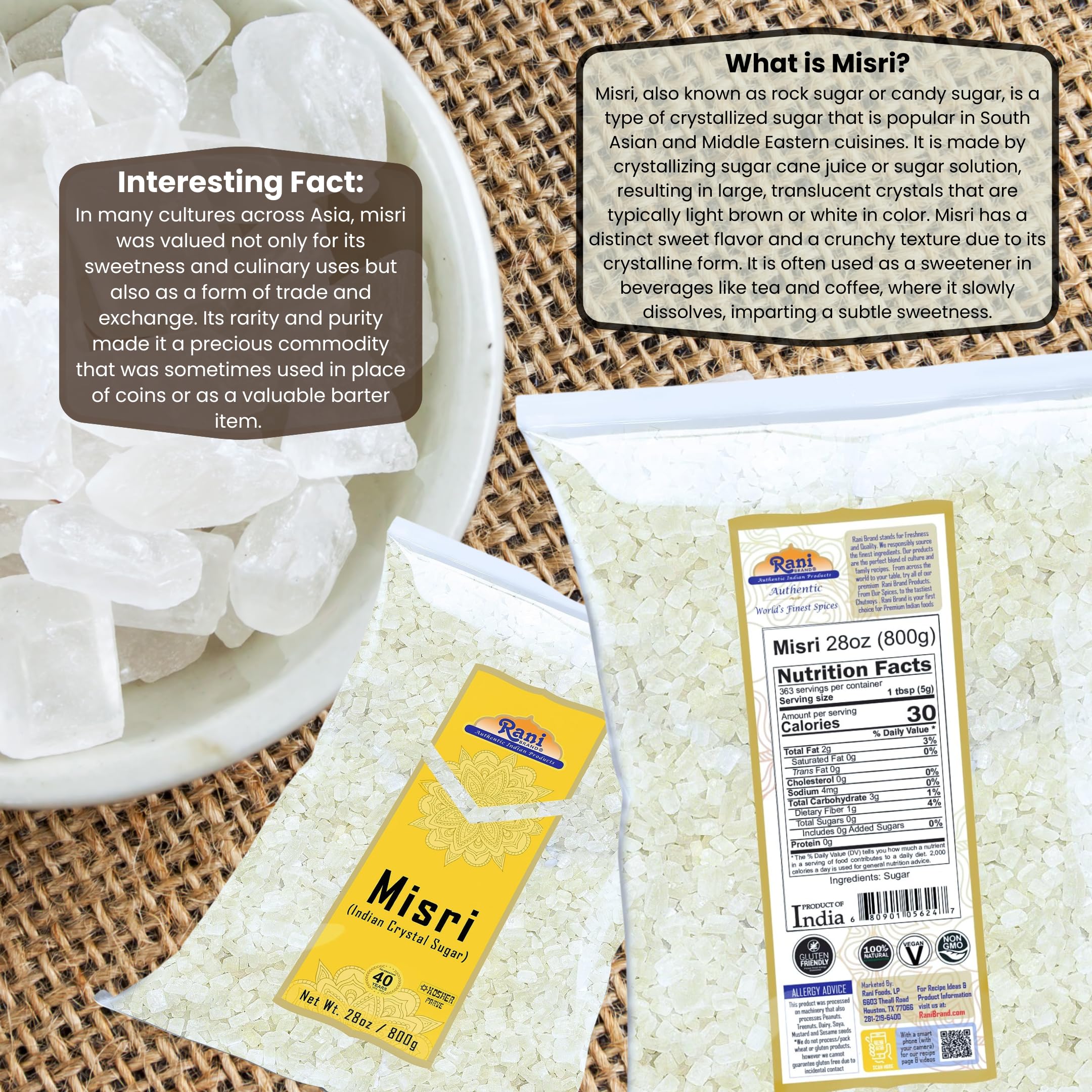 Rani Misri (Indian Sugar Crystals) 28oz (800g) ~ All Natural | Gluten Friendly | No Colors | Vegan | Kosher | Indian Origin - Image 3