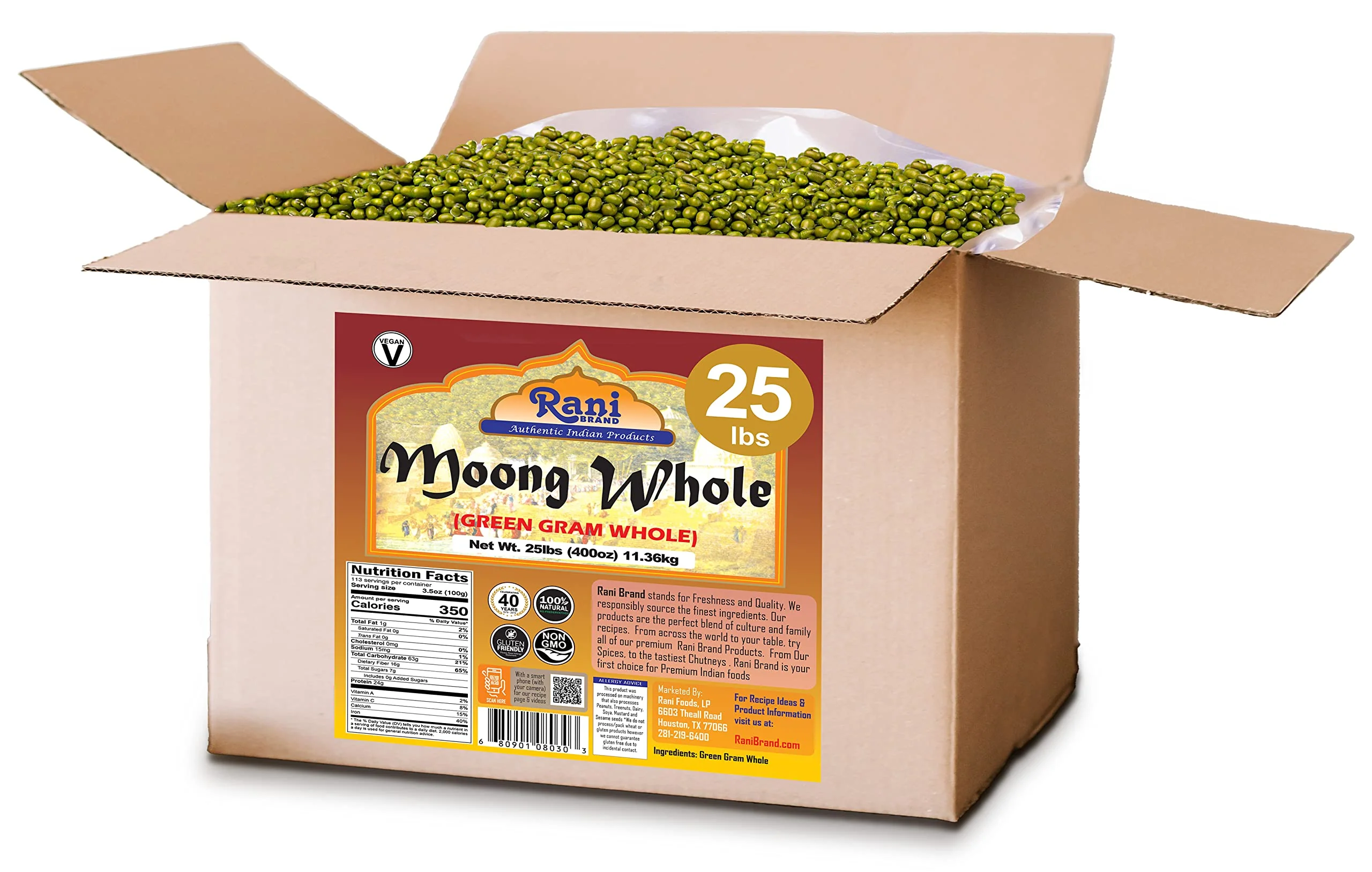 Rani Moong Whole (Ideal for cooking & sprouting, Whole Mung Beans with skin) Lentils Indian 400oz (25lbs) 11.36kg Bulk Box ~ All Natural | Gluten Friendly | Non-GMO | Vegan | Indian Origin - Image 3
