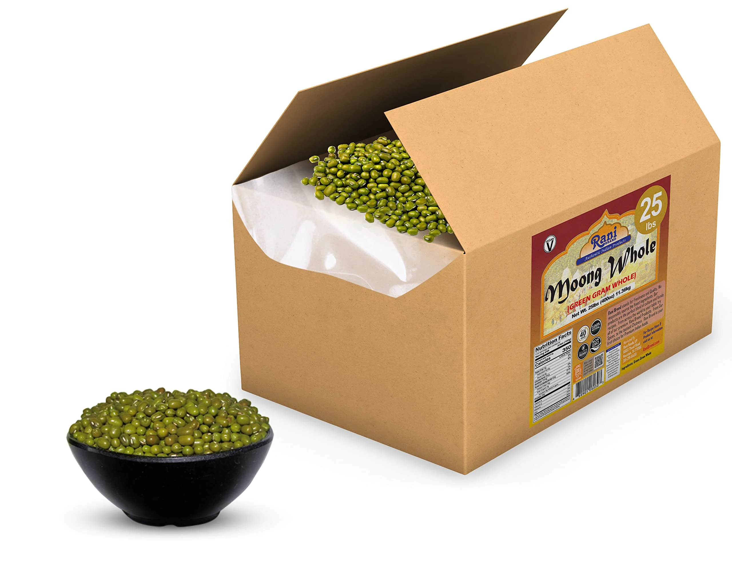 Rani Moong Whole (Ideal for cooking & sprouting, Whole Mung Beans with skin) Lentils Indian 400oz (25lbs) 11.36kg Bulk Box ~ All Natural | Gluten Friendly | Non-GMO | Vegan | Indian Origin - Image 4