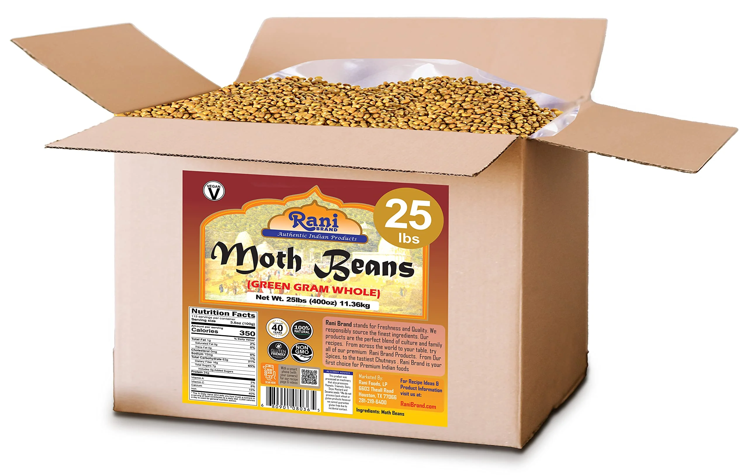 Rani Moth Beans Whole 400oz (25lbs) 11.36kg Bulk Box ~ All Natural | Gluten Friendly | Non-GMO | Vegan | Indian Origin - Image 3