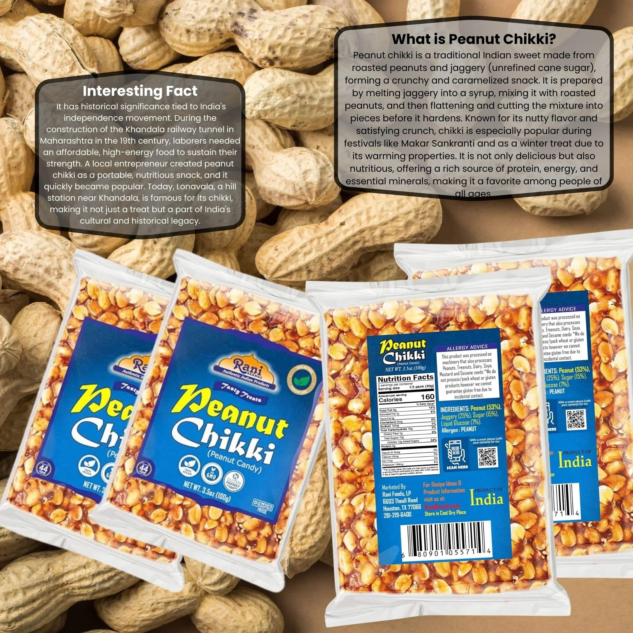 Rani Peanut Chikki (Brittle Candy) 100g (3.5oz) x Pack of 2 ~ All Natural | Vegan | Kosher | No colors | Gluten Friendly | Indian Origin - Image 3