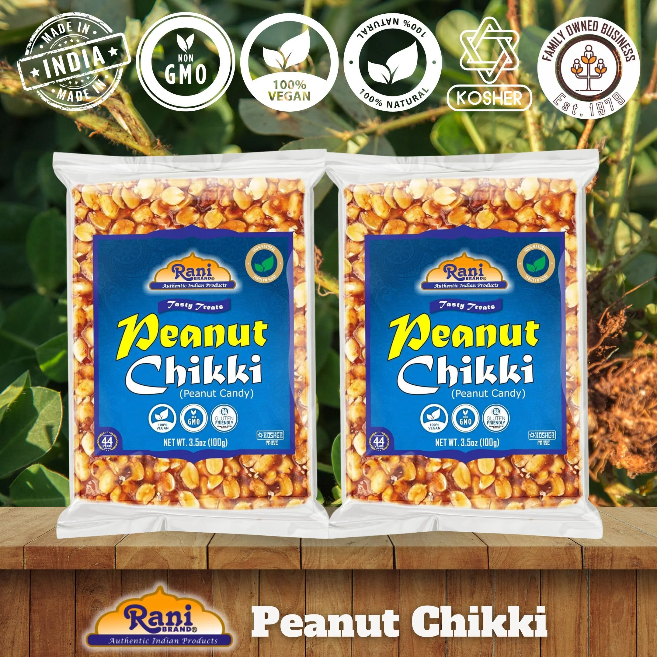 Rani Peanut Chikki (Brittle Candy) 100g (3.5oz) x Pack of 2 ~ All Natural | Vegan | Kosher | No colors | Gluten Friendly | Indian Origin - Image 4