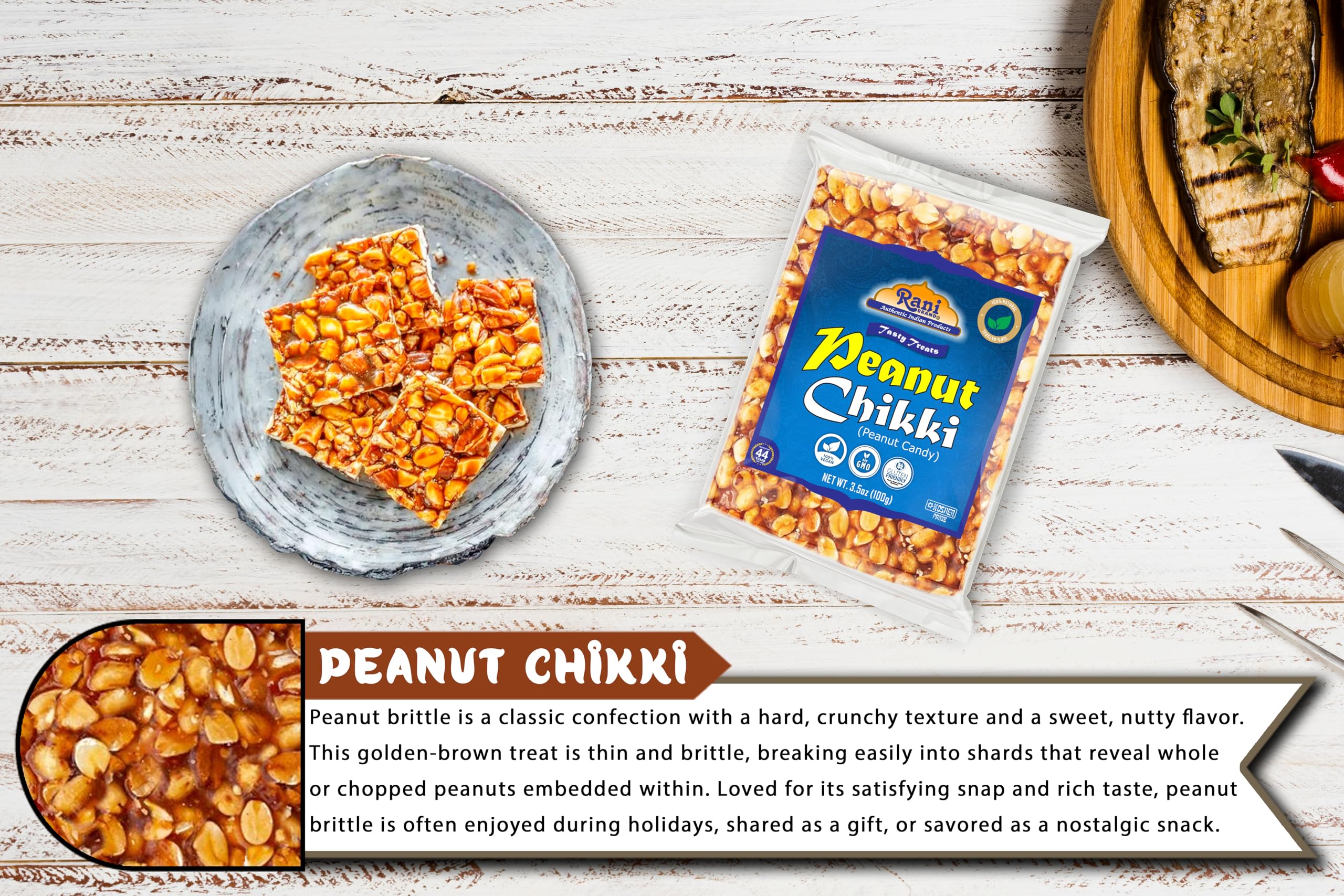 Rani Peanut Chikki (Brittle Candy) 100g (3.5oz) x Pack of 2 ~ All Natural | Vegan | Kosher | No colors | Gluten Friendly | Indian Origin - Image 5