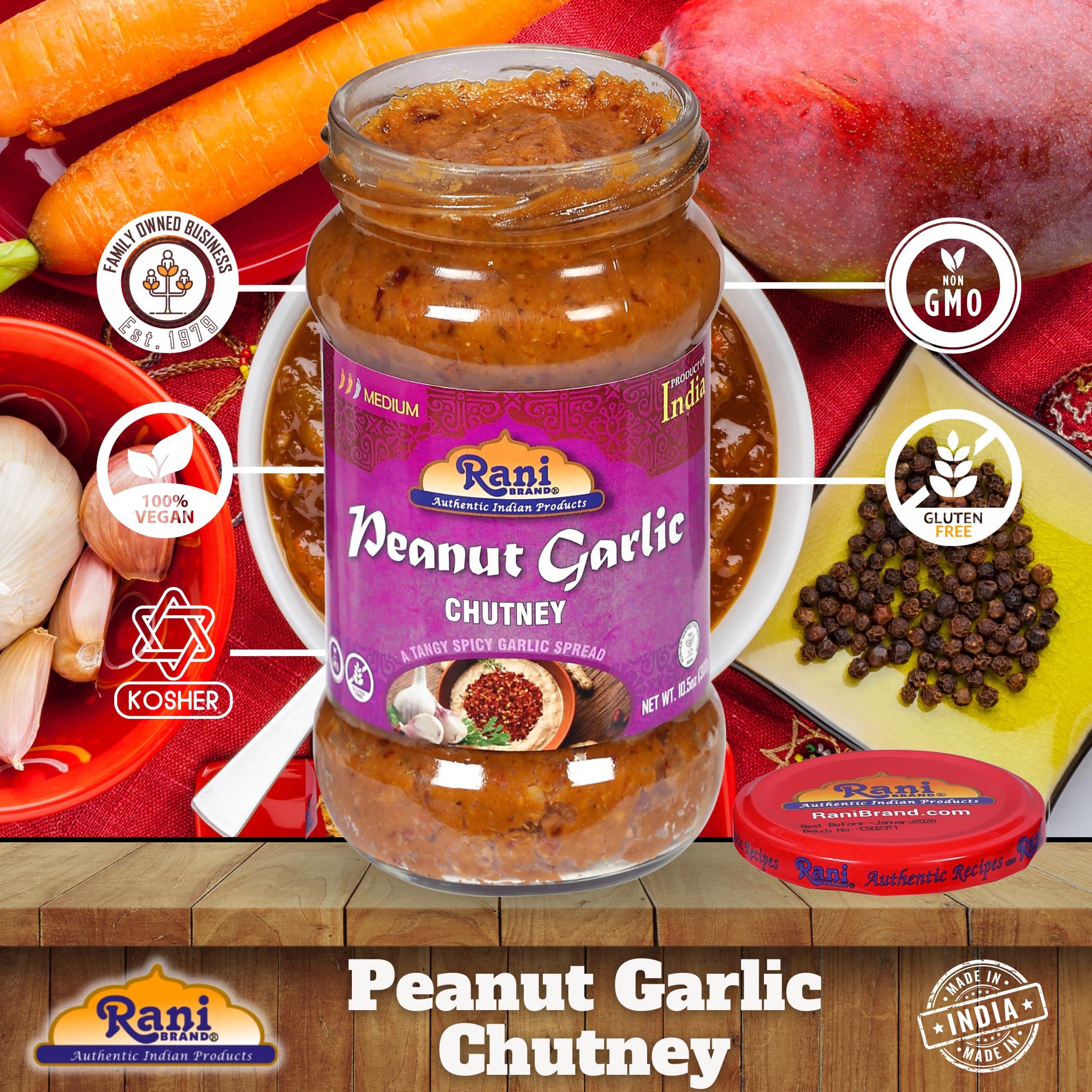 Rani Peanut Garlic Chutney Glass Jar, Ready to eat 10.5oz (300g) Vegan ~ Gluten Free | NON-GMO | Kosher | No Colors | Indian Origin - Image 4