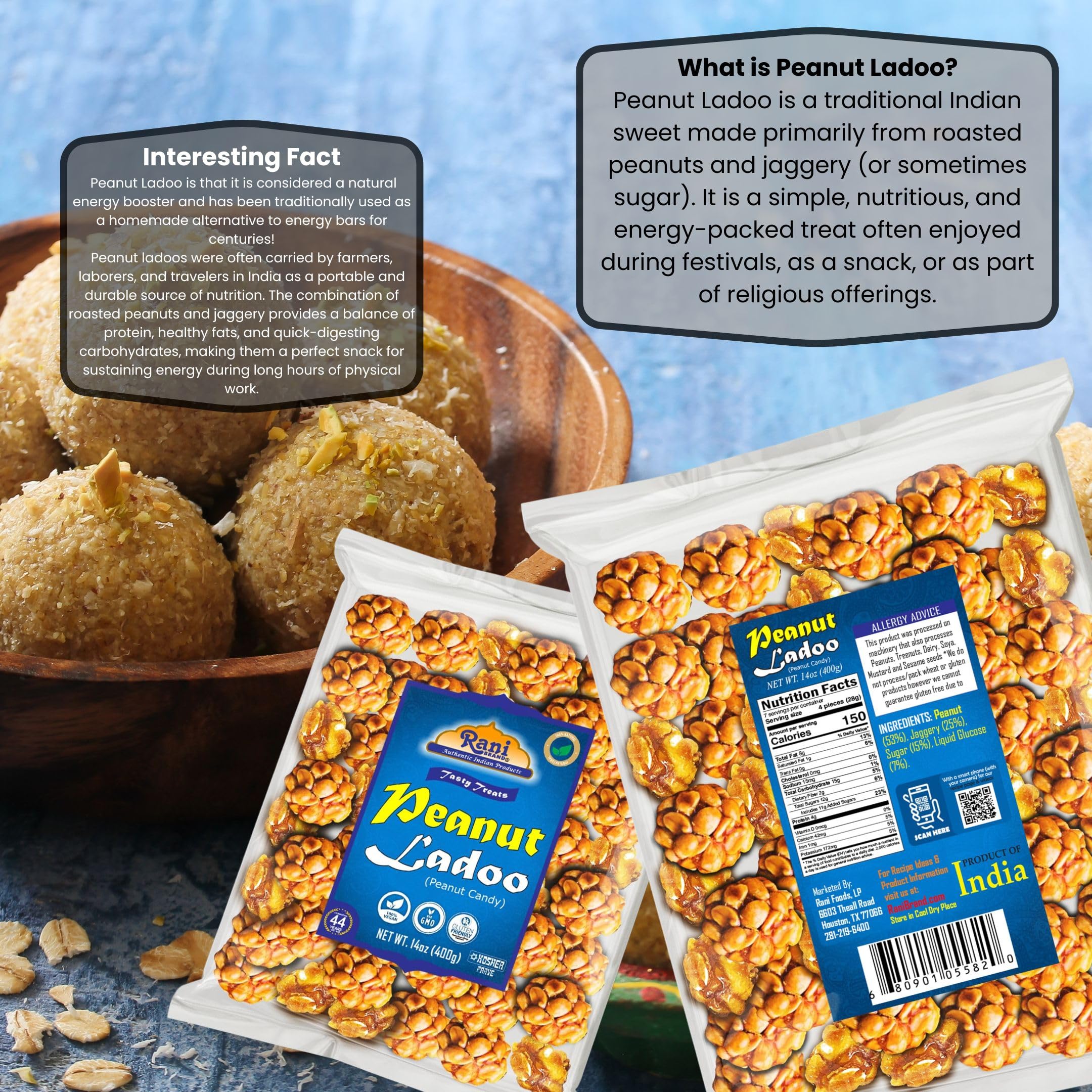 Rani Peanut Ladoo (Round Peanut Brittle Candy) 14oz (400g) ~ All Natural | Vegan | Kosher | No colors | Gluten Free Ingredients | Indian Origin - Image 3