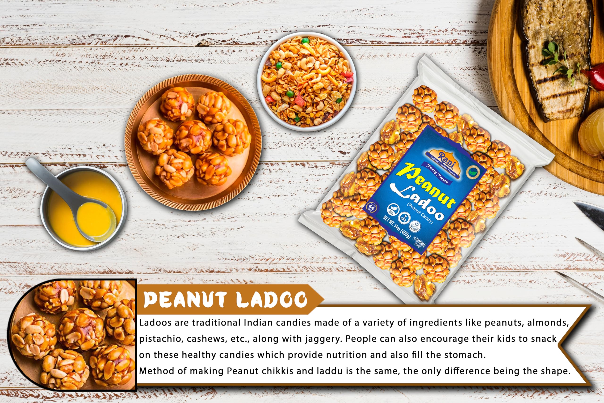 Rani Peanut Ladoo (Round Peanut Brittle Candy) 14oz (400g) ~ All Natural | Vegan | Kosher | No colors | Gluten Free Ingredients | Indian Origin - Image 6