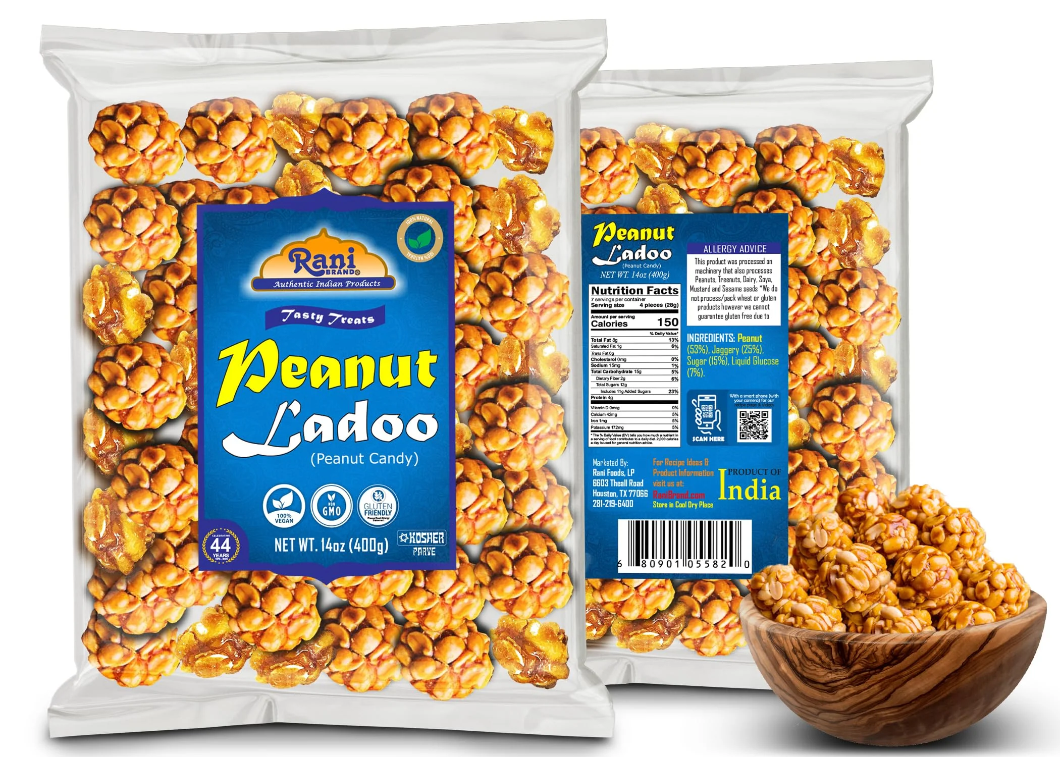 Rani Peanut Ladoo (Round Peanut Brittle Candy) 14oz (400g) ~ All Natural | Vegan | Kosher | No colors | Gluten Free Ingredients | Indian Origin - Image 7
