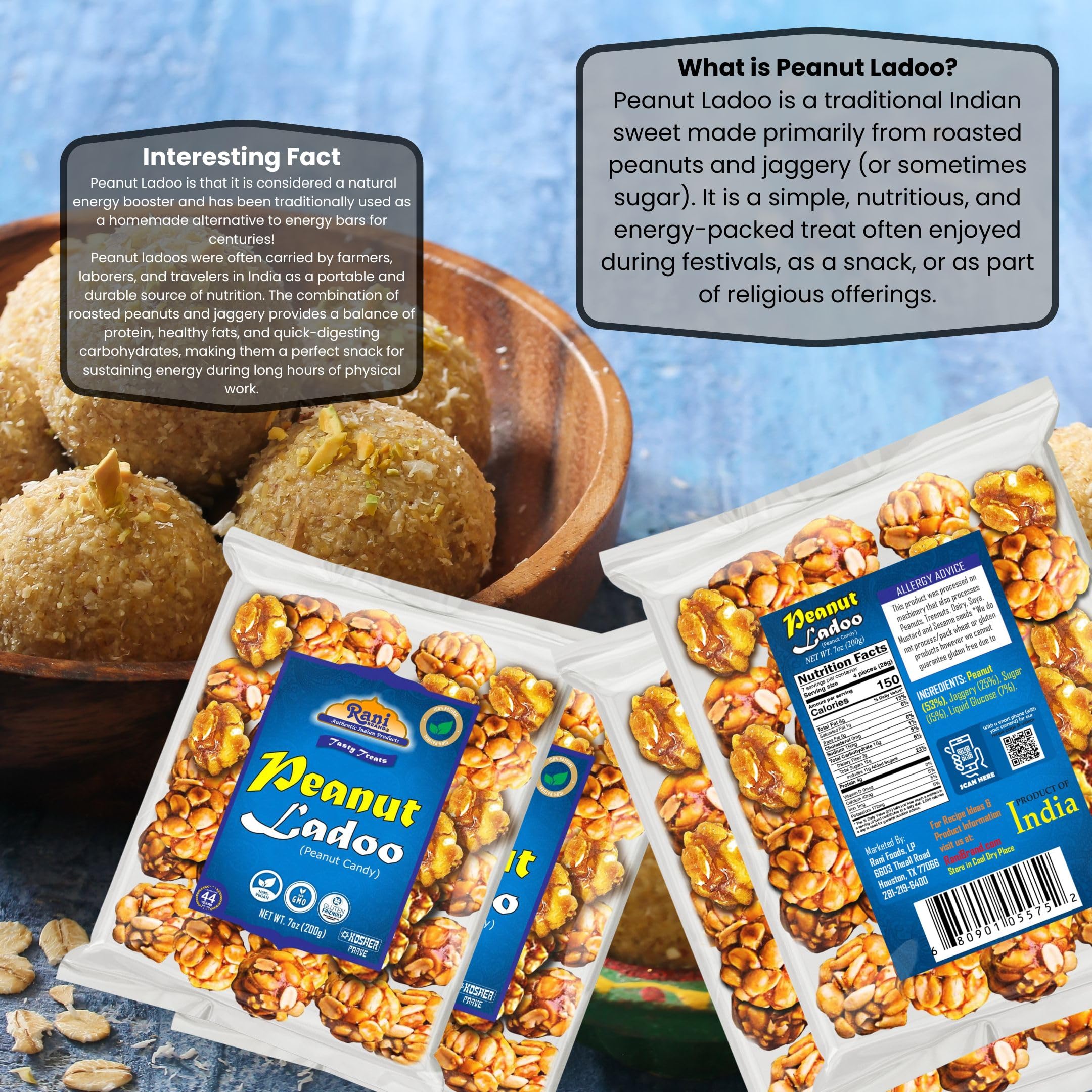 Rani Peanut Ladoo (Round Peanut Brittle Candy) 7oz (200g) x Pack of 2 ~ All Natural | Vegan | Kosher | No colors | Gluten Friendly | Indian Origin - Image 3