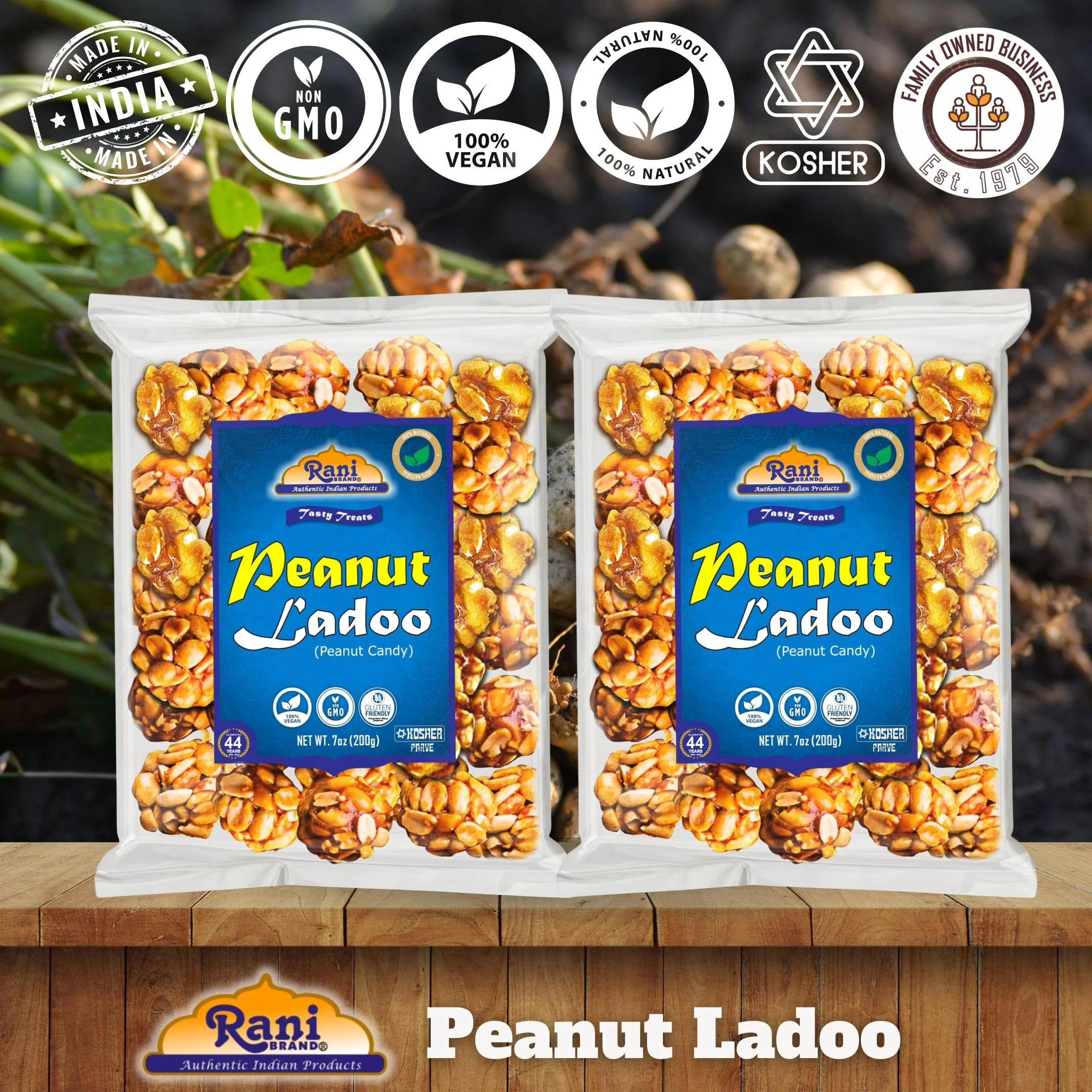 Rani Peanut Ladoo (Round Peanut Brittle Candy) 7oz (200g) x Pack of 2 ~ All Natural | Vegan | Kosher | No colors | Gluten Friendly | Indian Origin - Image 4