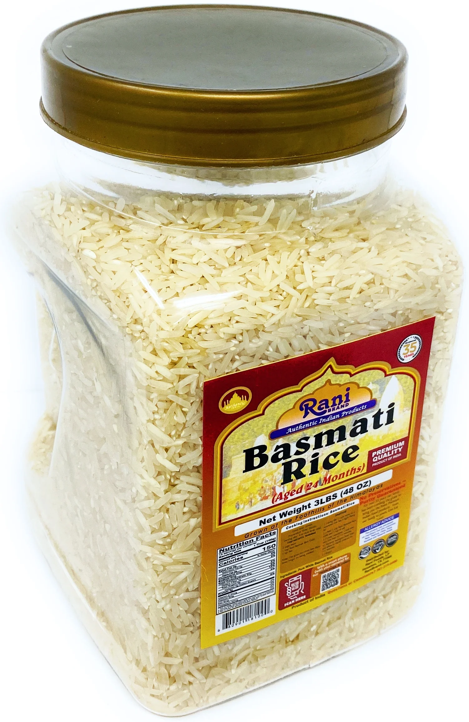 Rani Platinum White Basmati Rice Extra Long Aged, 48oz (3lbs) 1.36kg PET Jar ~ All Natural | Vegan | Gluten Friendly | Indian Origin - Image 4