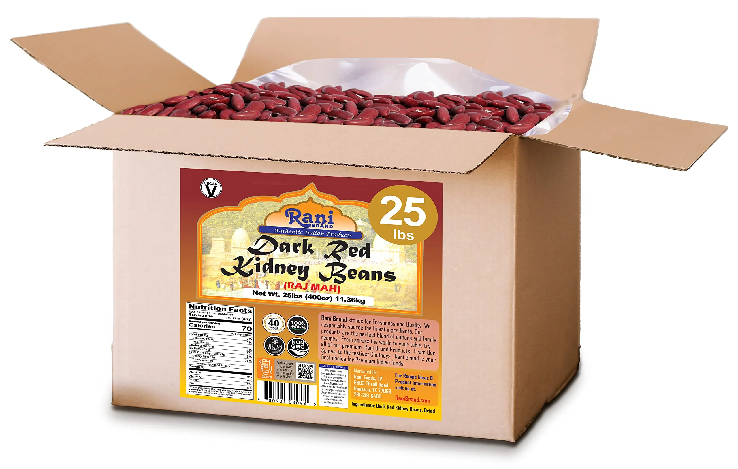 Rani Red Kidney Beans, Dark 400oz (25lbs) 11.36kg Bulk Box ~ All Natural | Vegan | Gluten Friendly | NON-GMO | Raj Mah - Image 3